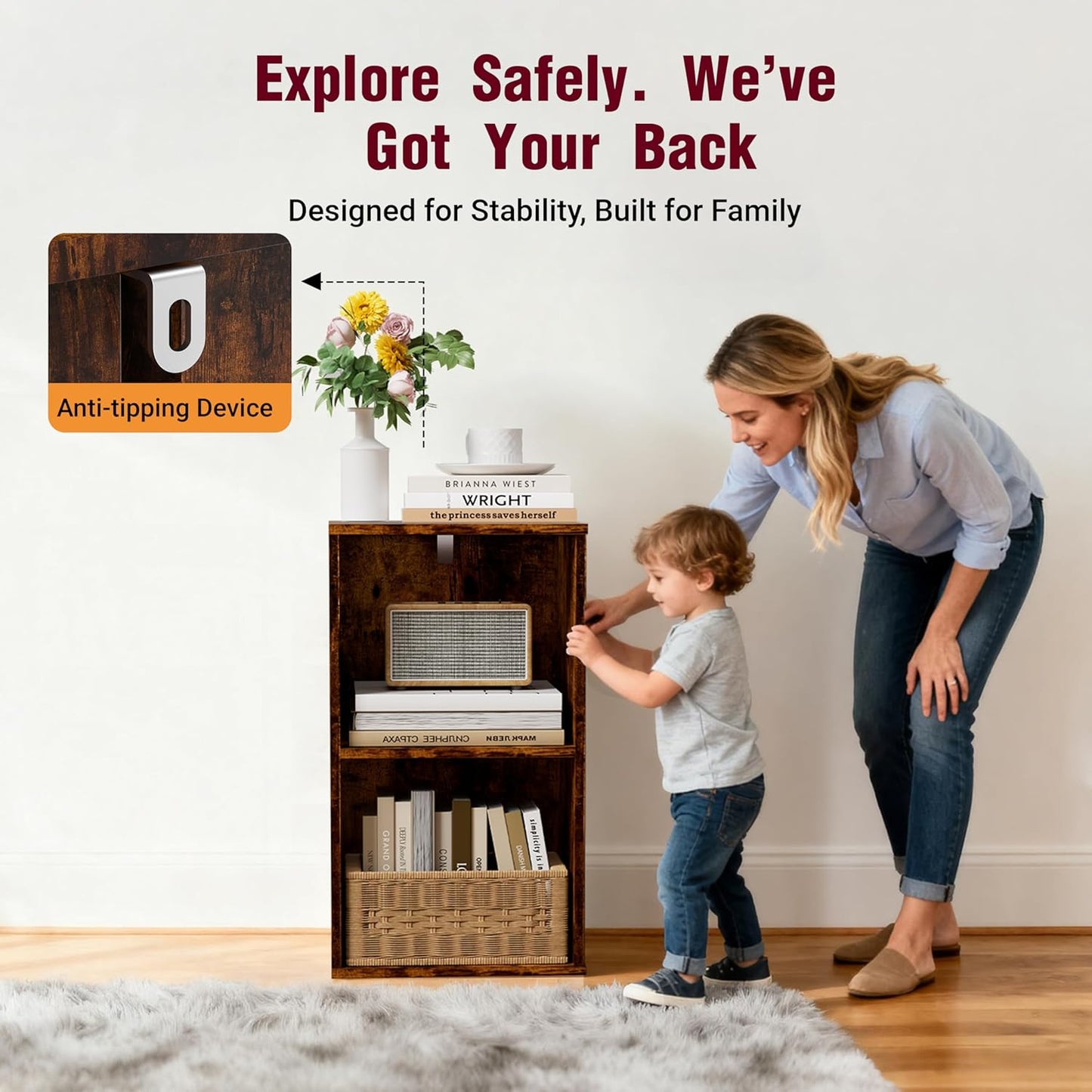 Book Shelf, Wooden Cube Storage Organizer with 11" Open Cubes, Stackable Bookcase for Room Divider Storage, Bookshelf for Living Room, Bedroom, Office (Indonesian Antique Oak, 2-Cube)
