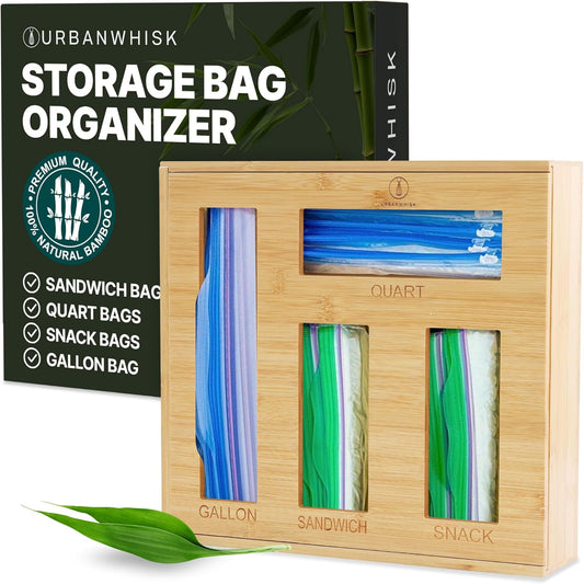 Bamboo Storage Bag Organizer for Kitchen Drawer – Foil & Plastic Bag Organizer for Drawer – Ideal for Foil and Plastic Wrap | Gallon, Quart, Sandwich, Snack Bags, Baggie Holder