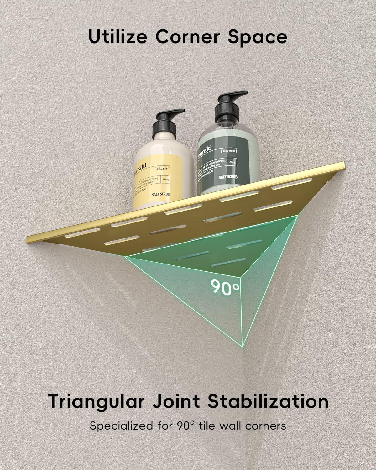 DAYONE Corner Shower Shelf Gold 2 Pack 10", Bathroom Corner Shower Organizer Shelf for Tiled Wall, SUS304 Stainless Steel Recessed Organizer Shelves
