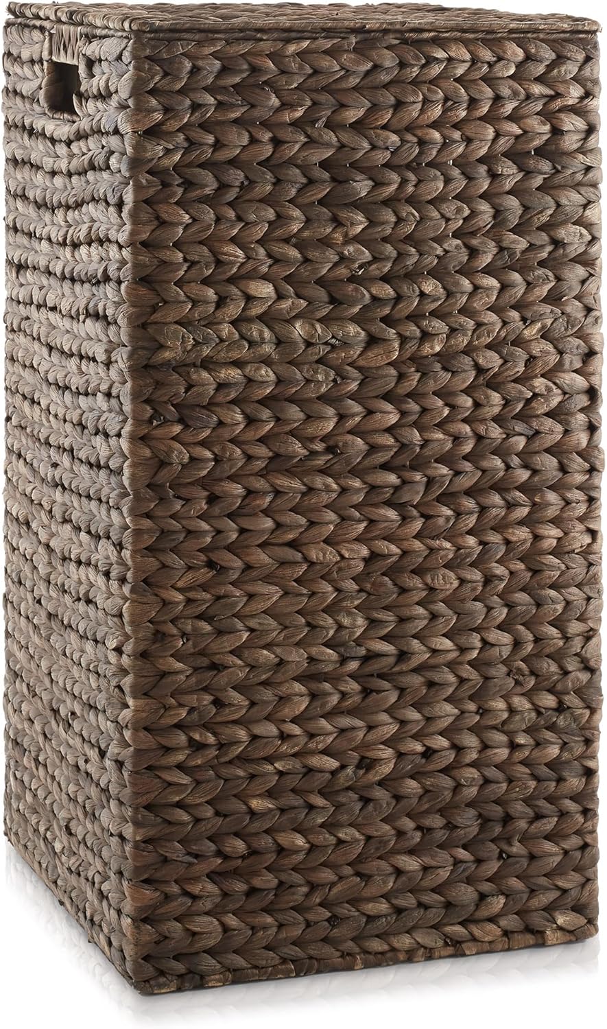 Casafield Laundry Hamper with Lid and Removable Liner Bag - Espresso Dark Brown, Woven Water Hyacinth Square Laundry Basket Sorter for Clothes, Towels