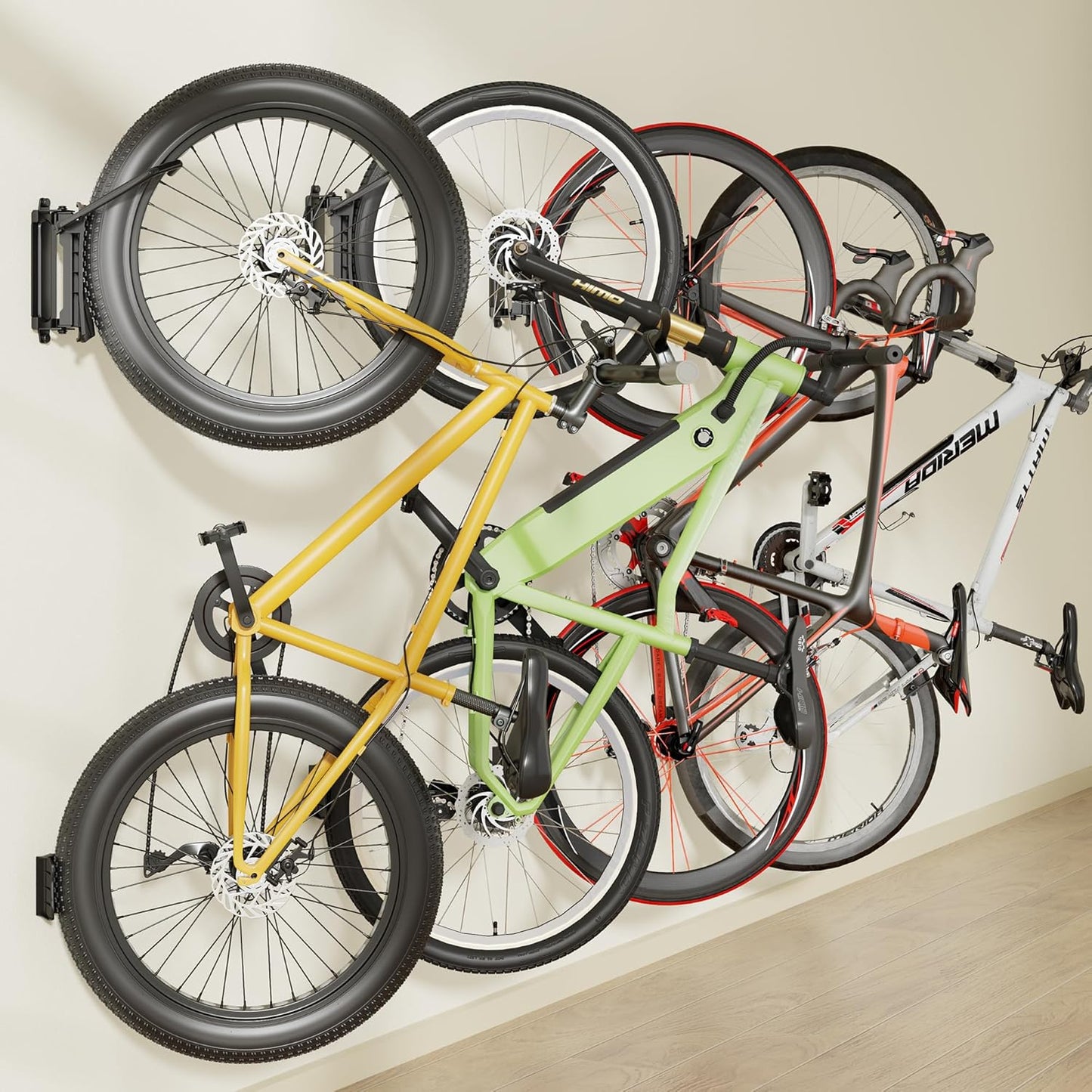 monTEK Bike Wall Mount for 4.5" Tire Width, Swivel Bike Wall Hanger Holds Up to 77lbs, Space-Saving Bike Rack Garage, Heavy Duty Bike Storage for Bedroom Home Office, 4 Pack