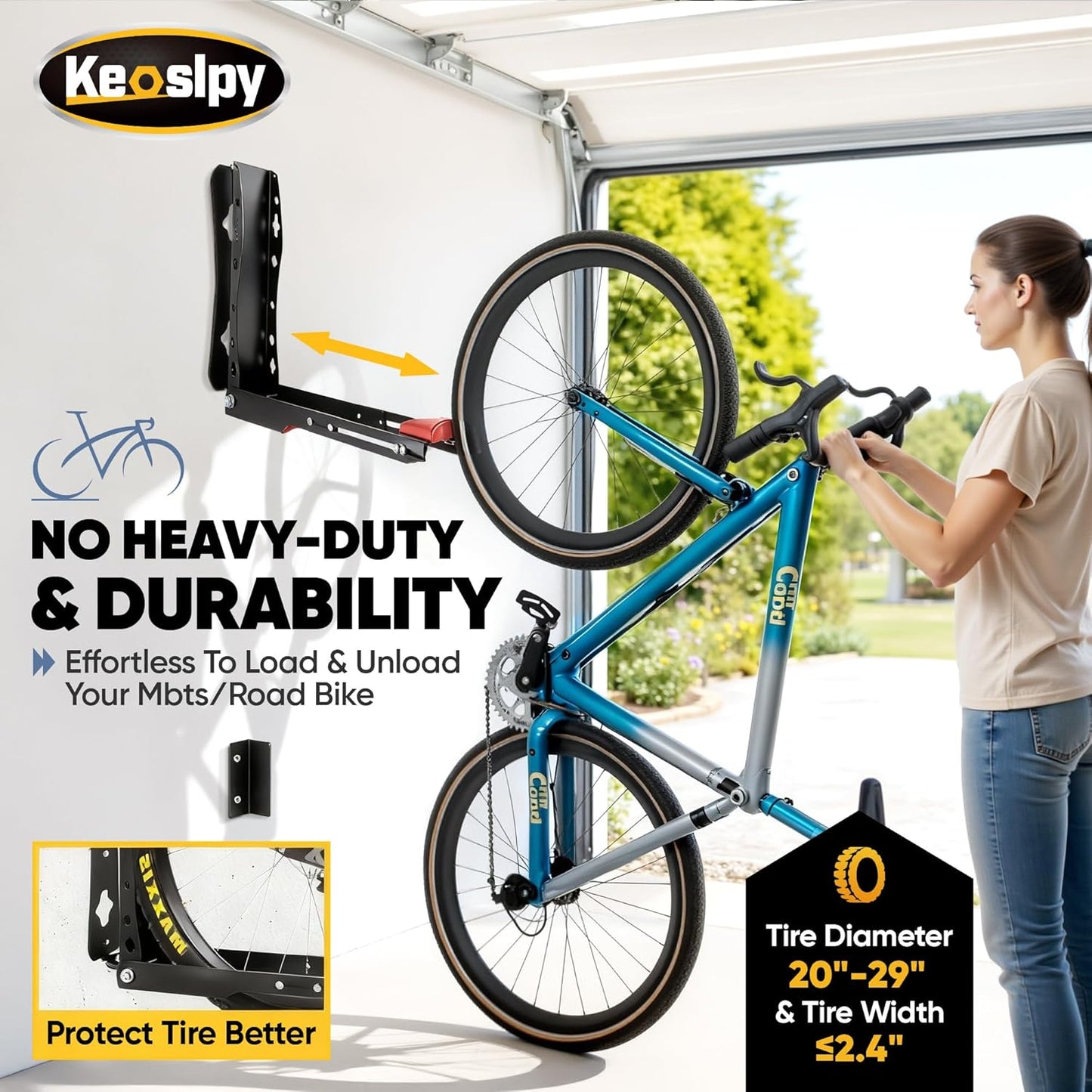Swivel Bike Wall Mount Space Saving, Garage Bike Rack Wall Mount, No Lifting Vertical Bike Wall Hangers for Garage Storage Solution (2 Pack)