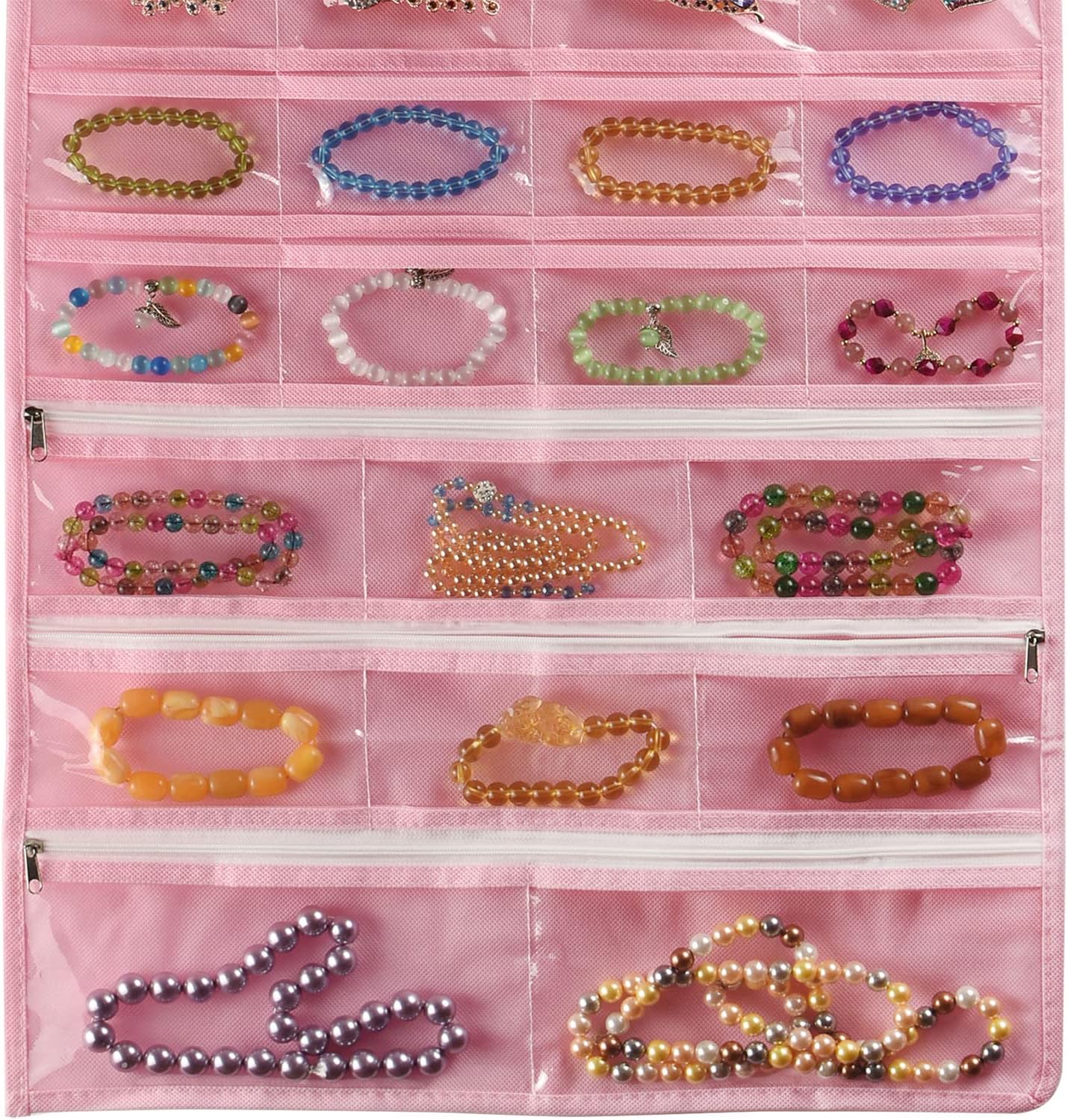 BB Brotrade Hanging Jewelry Organizer,Accessories Organizer,56 Pocket Organizer for Holding Jewelries (Pink-56 Pockets)