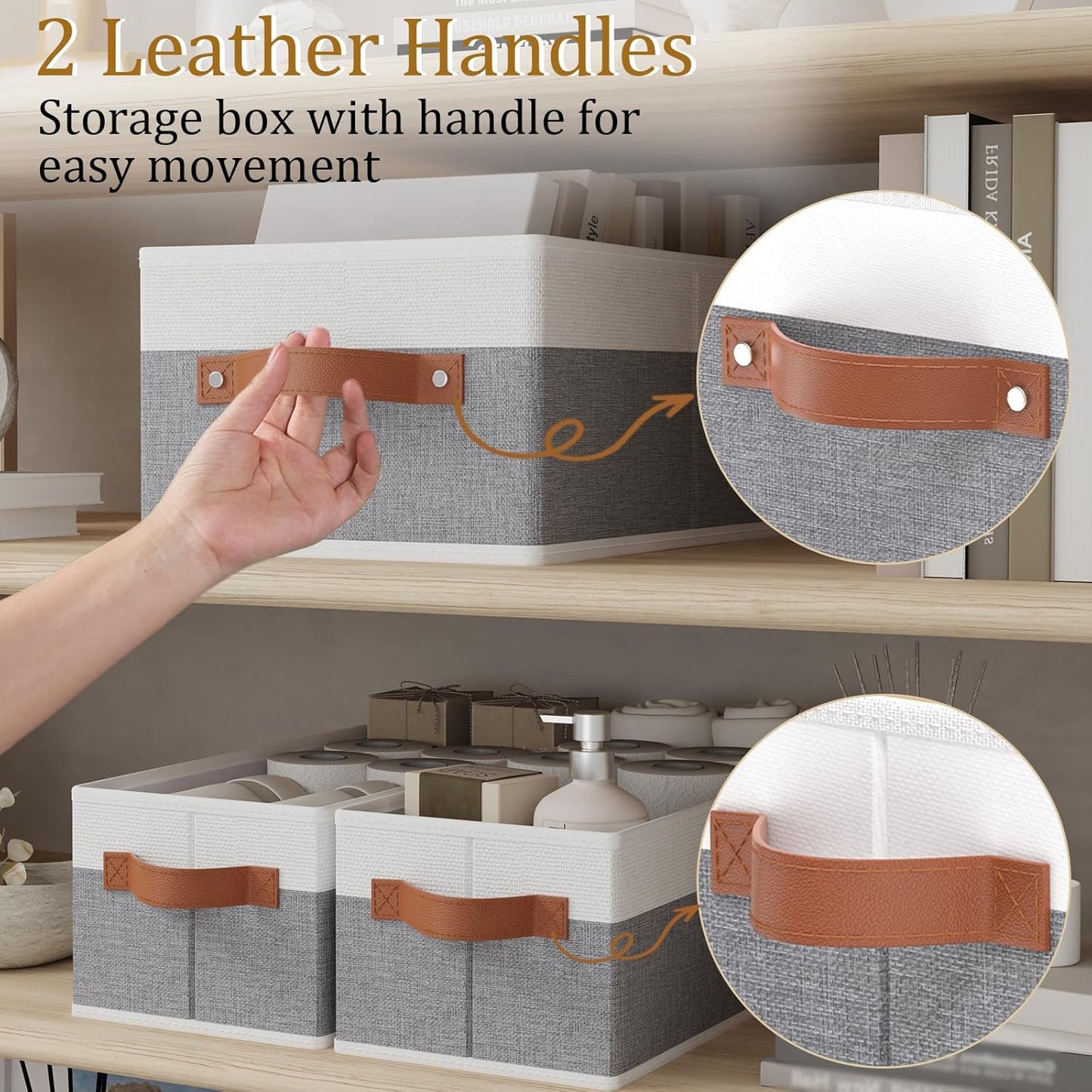 OUTBROS Storage Bins,Foldable Storage Baskets for Organizing,Fabric Storage Boxes With Handles,For bedrooms, living rooms, Shelves,Gray/White,15x6.1x5.1in,6-Pack