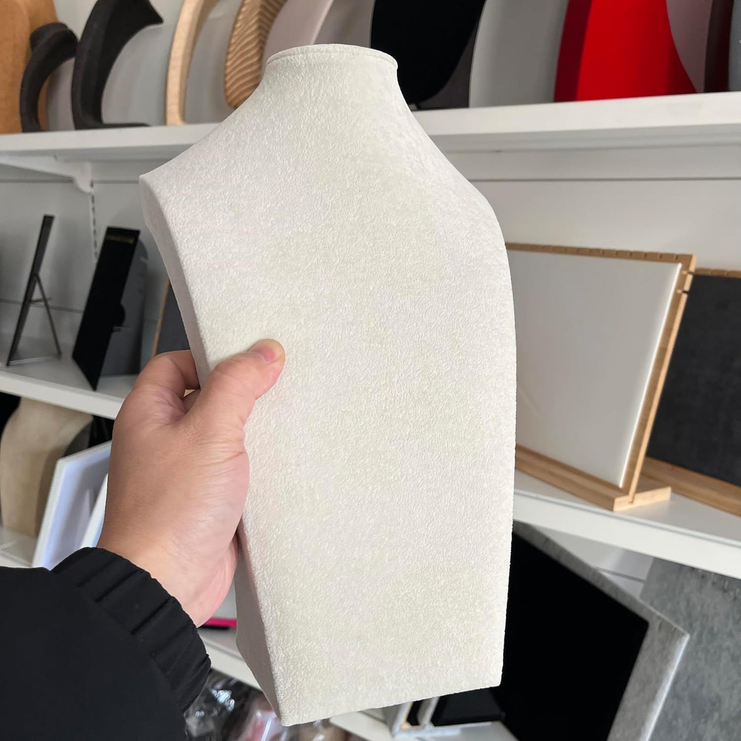 Coward Big Necklace Bust Stand for Selling Show, Beige Velvet Necklace Jewelry Display Holder for Home Use or Store Shop Show (13" Hight)