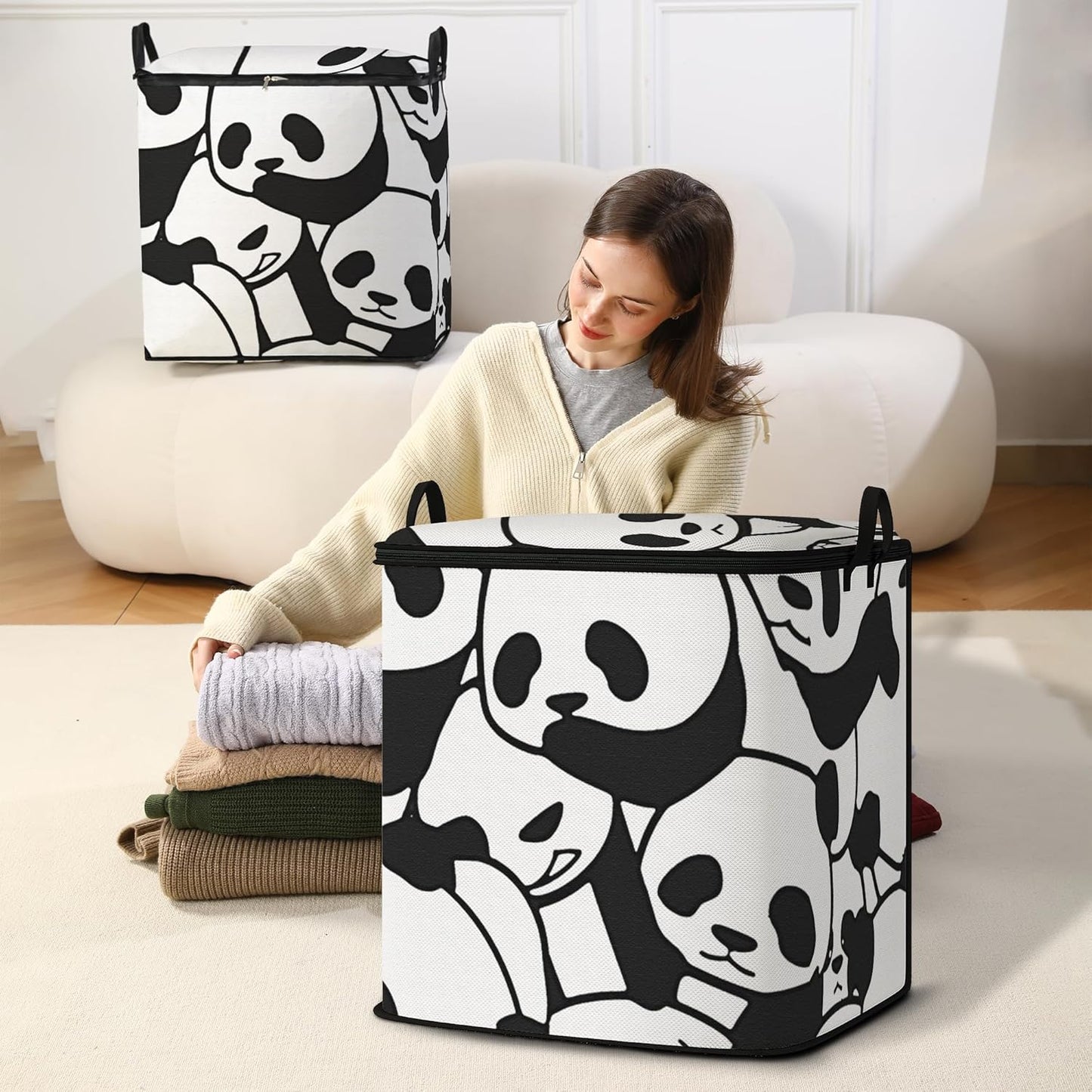 Large Comforter Storage Bag with Zipper,Closet Organizer for Clothes/Blankets/Quilts/Pillows,Fabric Storage Bags with Portable Handles 95L(2-Pack)