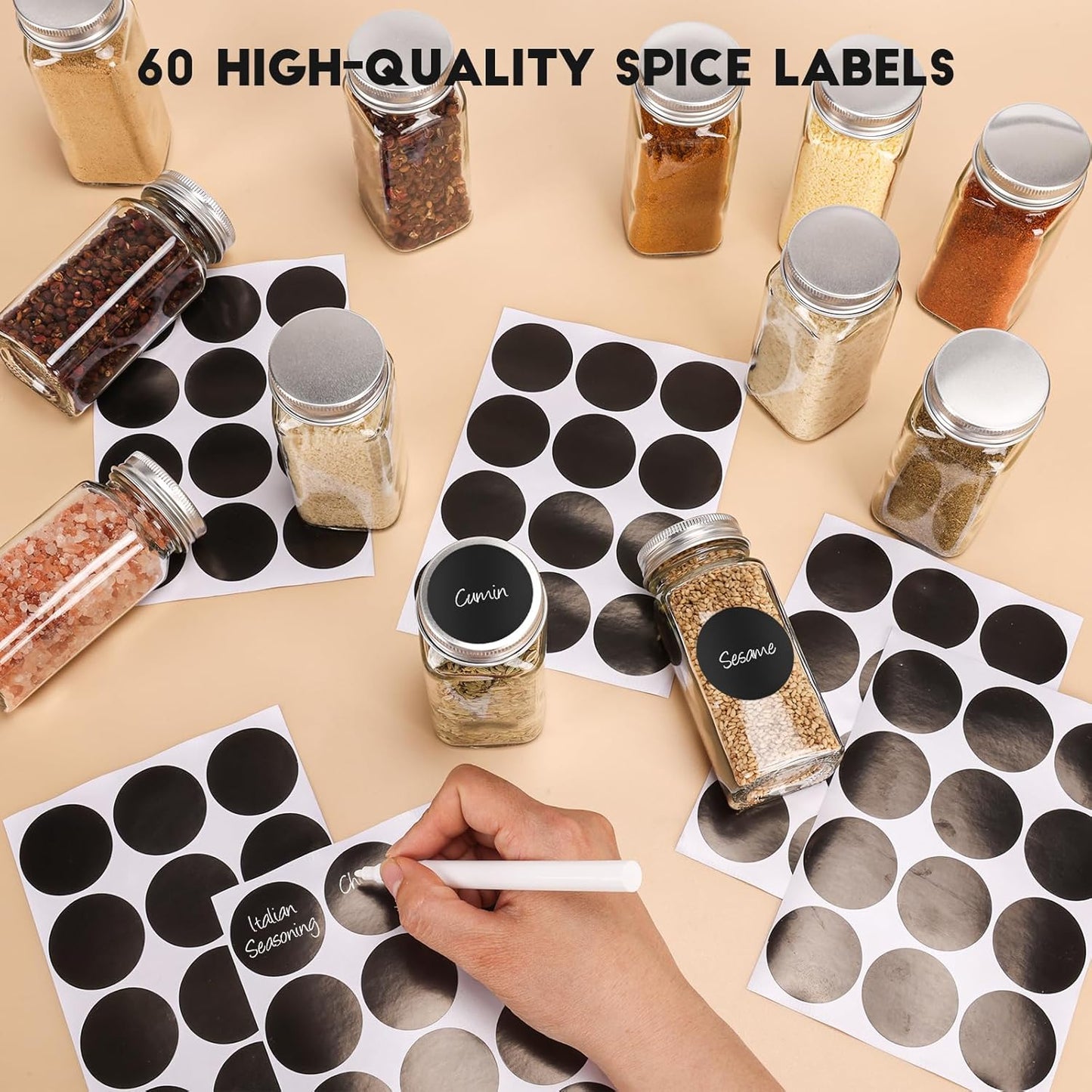 24Pcs Spice Jars with Label, 4oz Empty Square Seasoning Containers, Spice Jars with Shaker Lids, Small Spice Bottles for Salt, Herbs, Sugar, Pepper, Seasoning Jars for Spice Rack, Cabinet, or Drawer