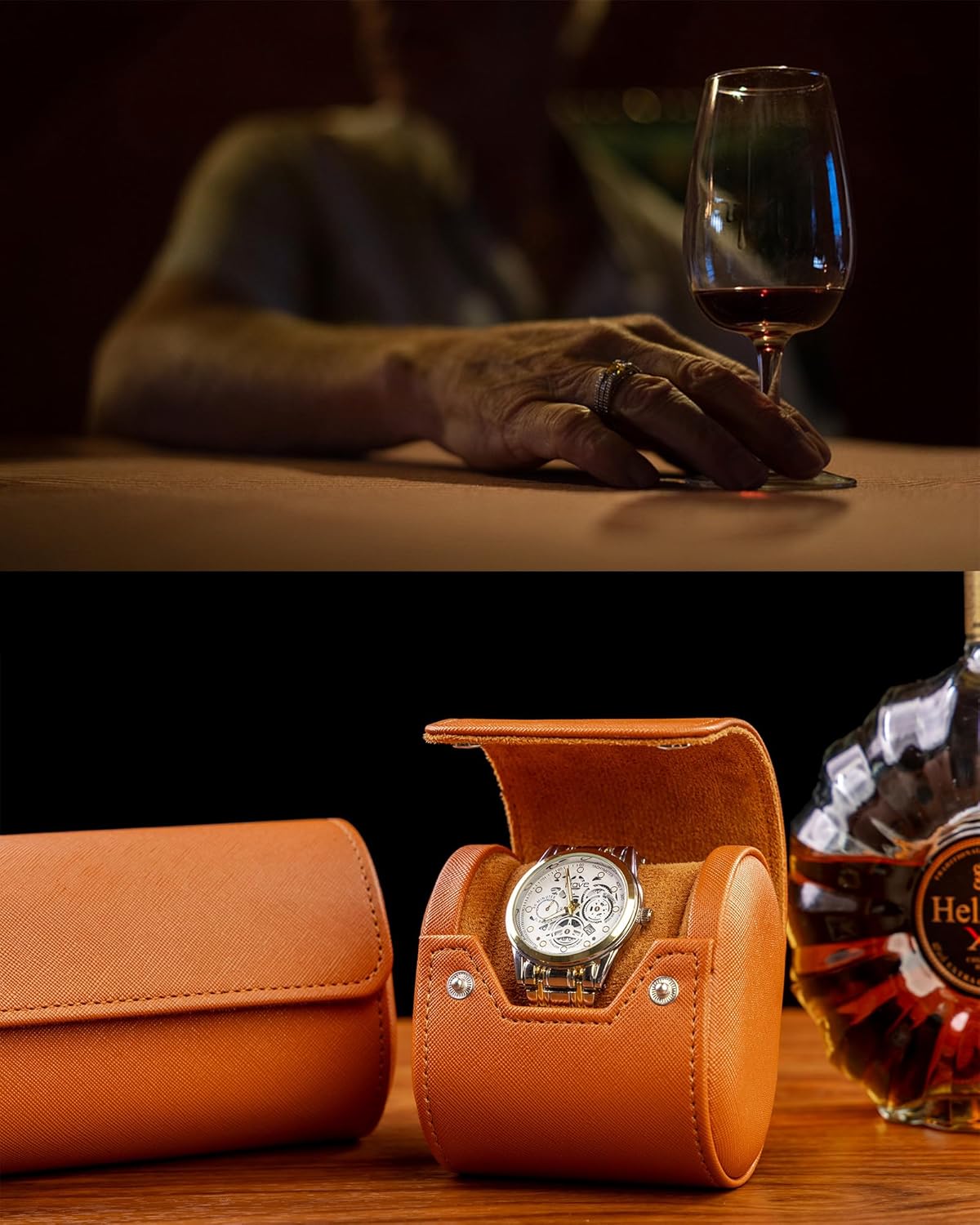 MR.OKAY Single Watch Travel Case -Classic Leather Watch Case with Perfect Texture. Watch Carrying Case or Organizer for Storage And Display. Ideal Gift for Men Traveling, All Handmade by Artisans