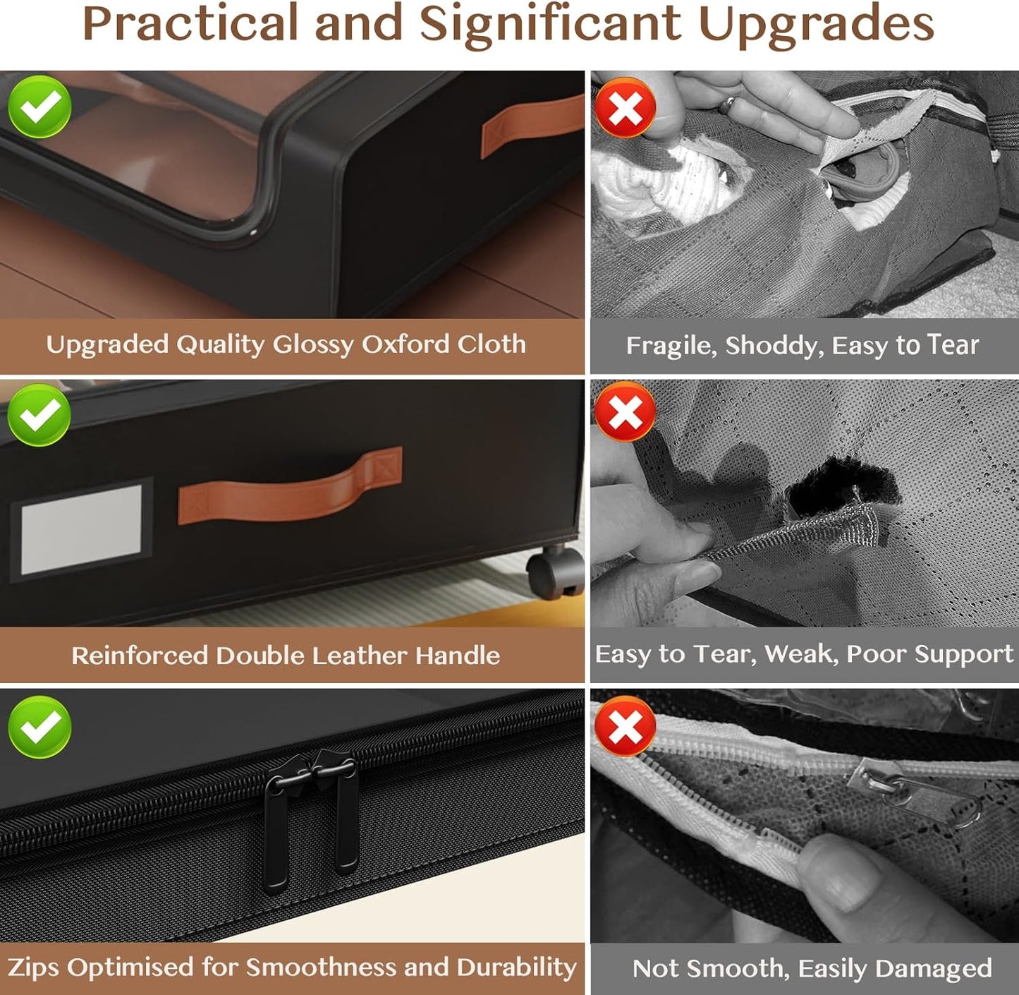 Under Bed Storage with Wheels, UnderBed Storage Containers with Clear Lid and Handles, Under the Bed Storage Bins Drawers for Clothes,Blankets,Shoes,Books (BLACK, 2 PACK)