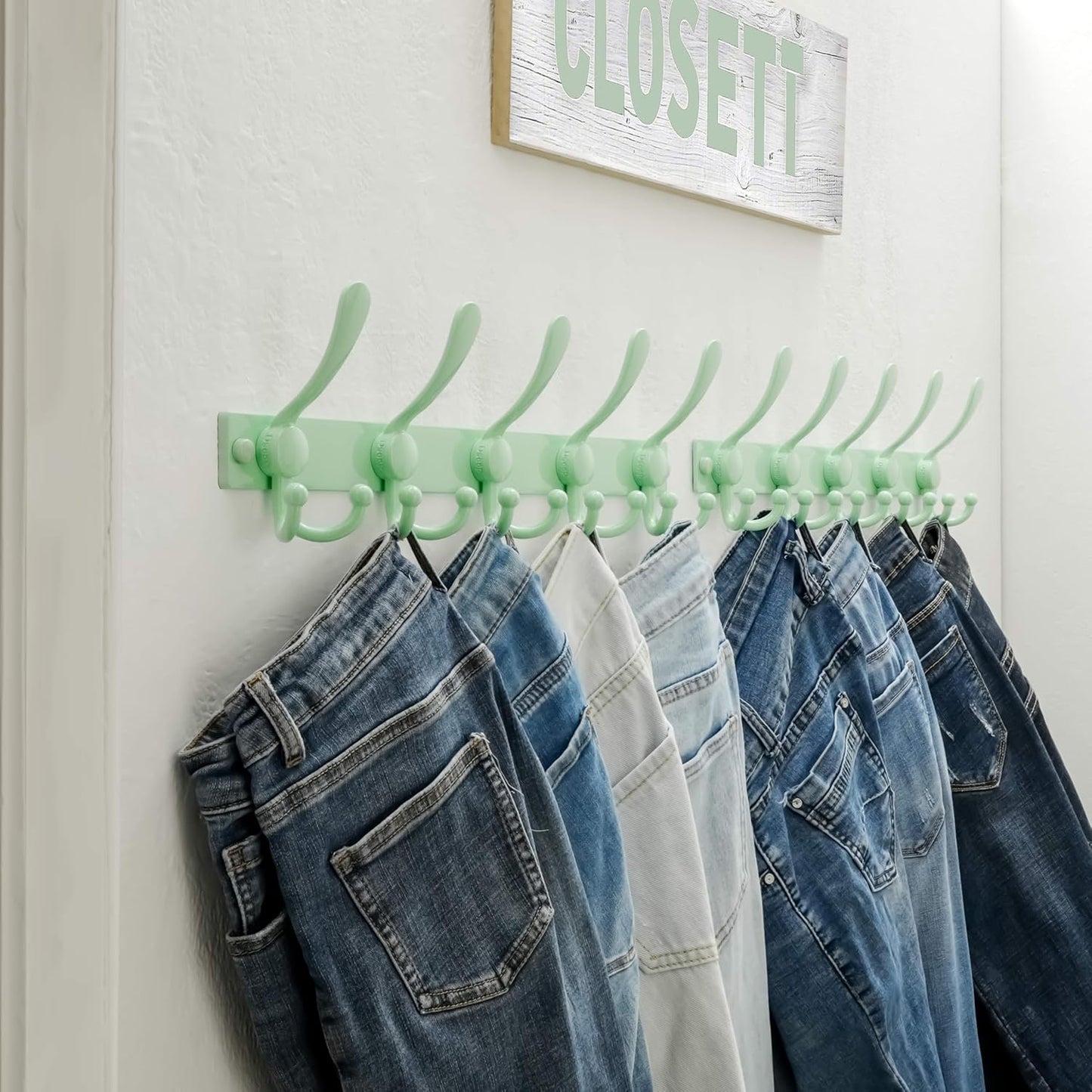 Dseap Coat Rack Wall Mount 2.0 Pro: Heavy Duty 300% Thicker, 16" Stud Mount, Stainless Steel Wall Coat Hooks Hanger for Clothes Jackets Hats Entryway Closet, MaxStrong Series, Green