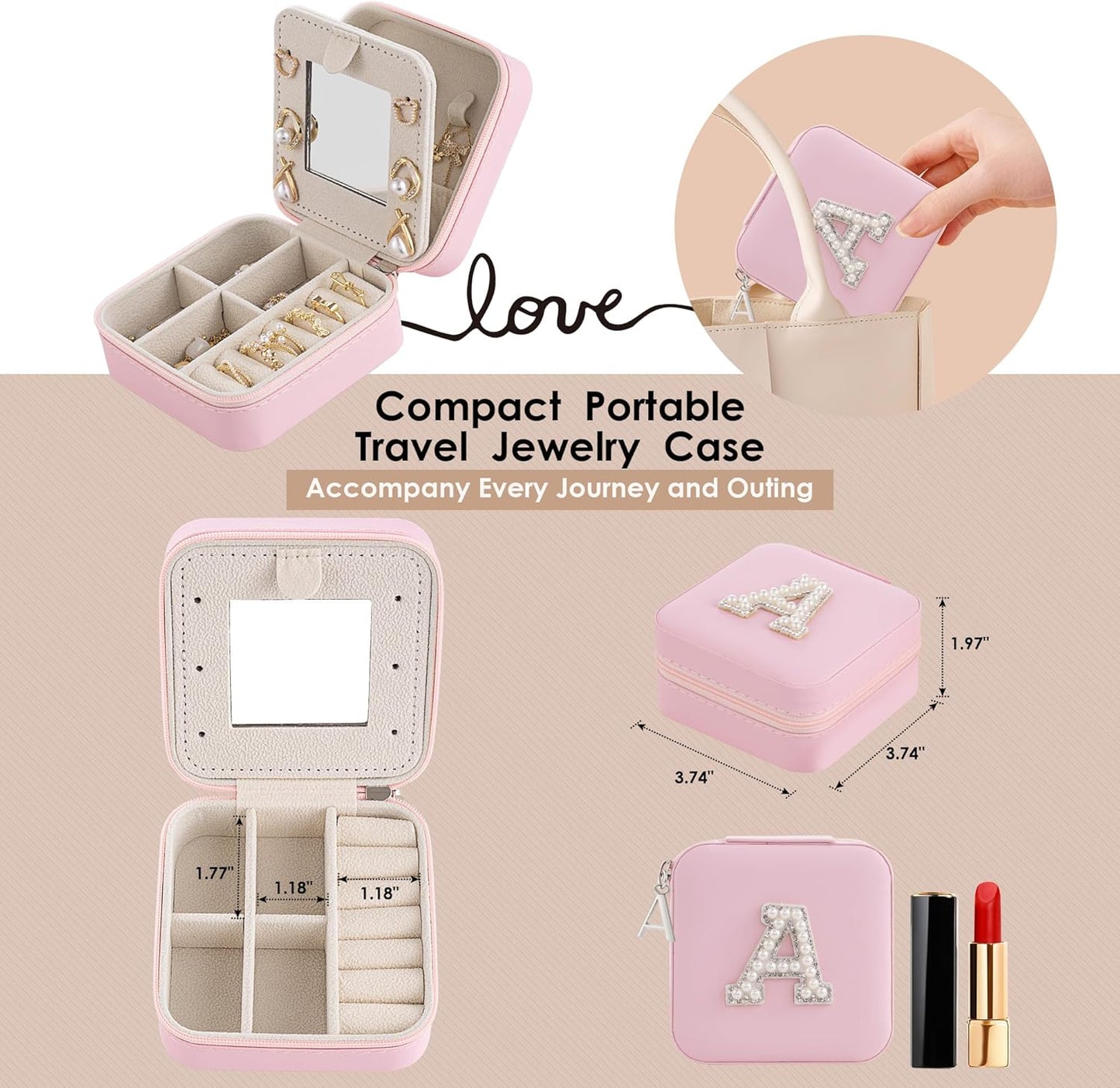 Birthday Gifts For Women - Initial Jewelry Box, Travel Jewelry Case, Small Travel Organizer, Graduation & Bridesmaid Gifts