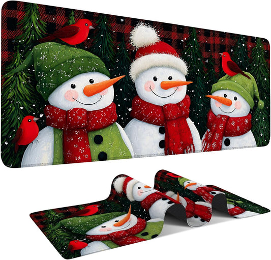 Three Snowmen Gaming Mouse Pad 35.4"x15.7"Desk Mat Anti-Slip Rubber Base & Durable Stitched Edges for Gamers Smooth Mouse Writing Surface for Desk Office/Home