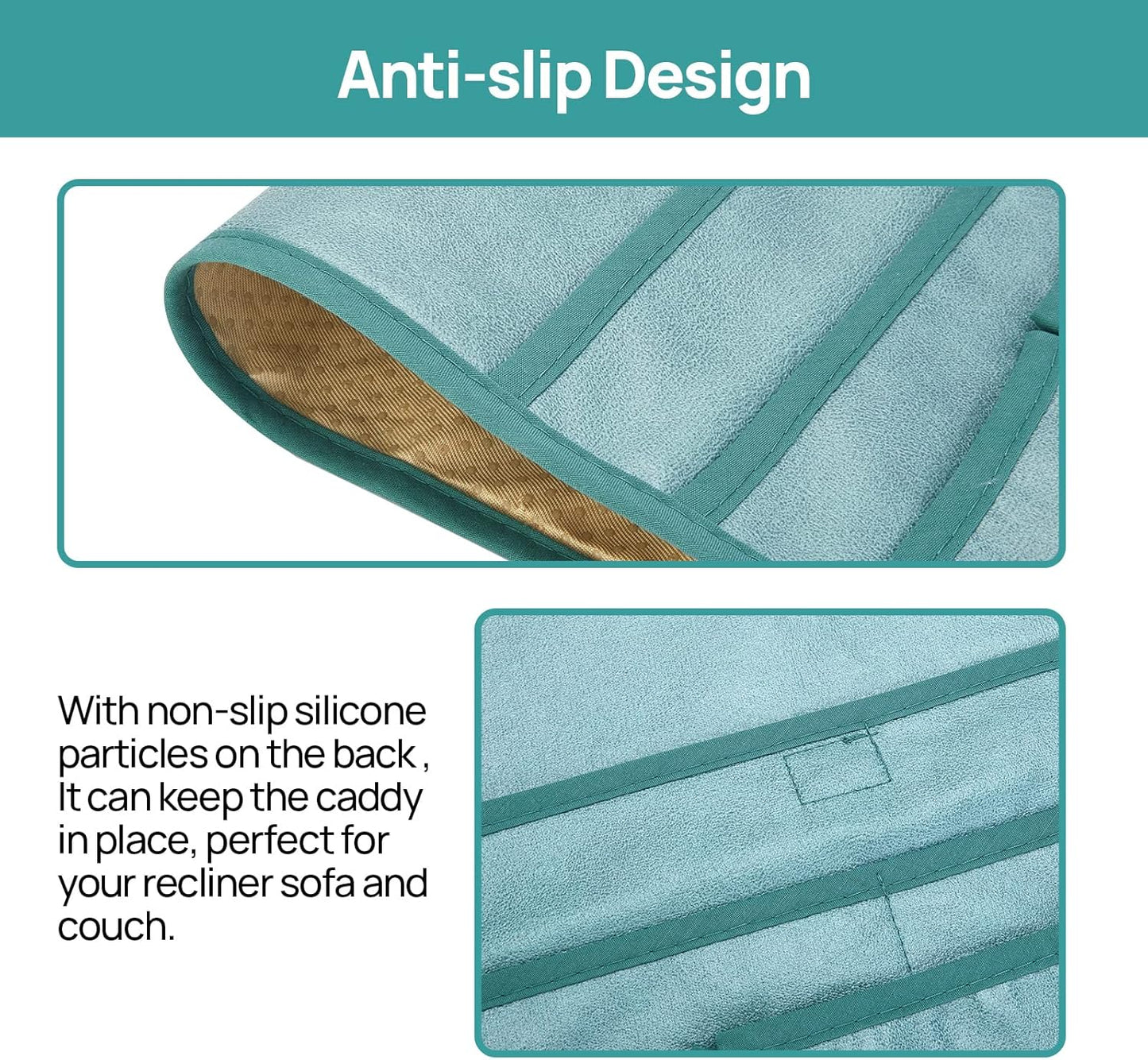 Teniux Remote Control Holder Faux Leather Armrest Organizer with 6 Pockets for Recliner Couch Sofa, Armchair Caddy for Smart Phone, Book, Magazines, Ipad, Remotes (Teal)