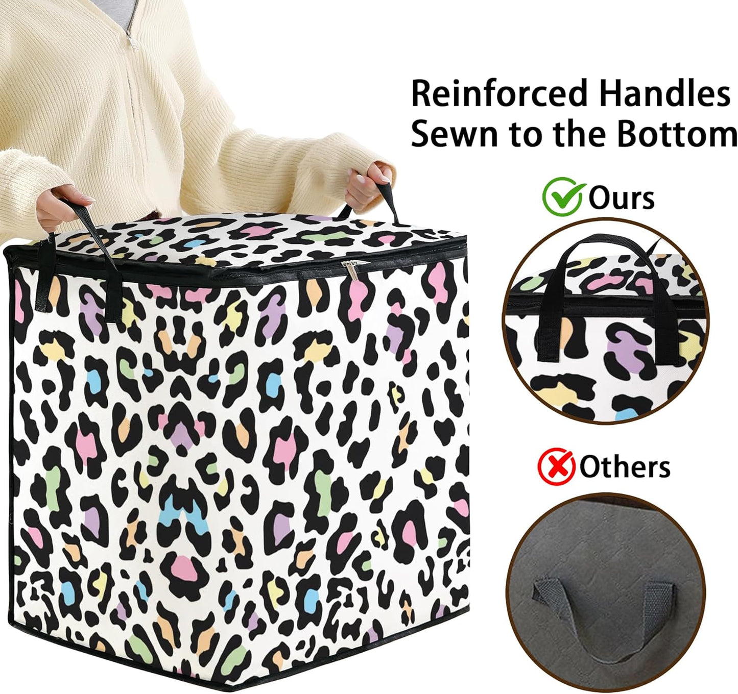 Large Comforter Storage Bag with Zipper,Closet Organizer for Clothes/Blankets/Quilts/Pillows,Fabric Moving Bags with Portable Handles 95L(2-Pack)