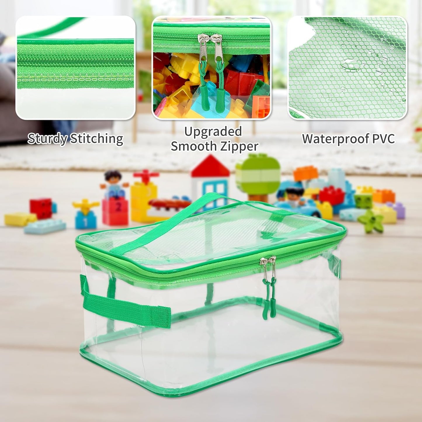 8 Packs Extra Large Toy Storage Bags with Labels, Reusable Clear PVC Board Game Storage, Travel Waterproof Toy Organizer Bags with Name Tag and Manual Pocket for Building Blocks, Puzzle, Kids Books
