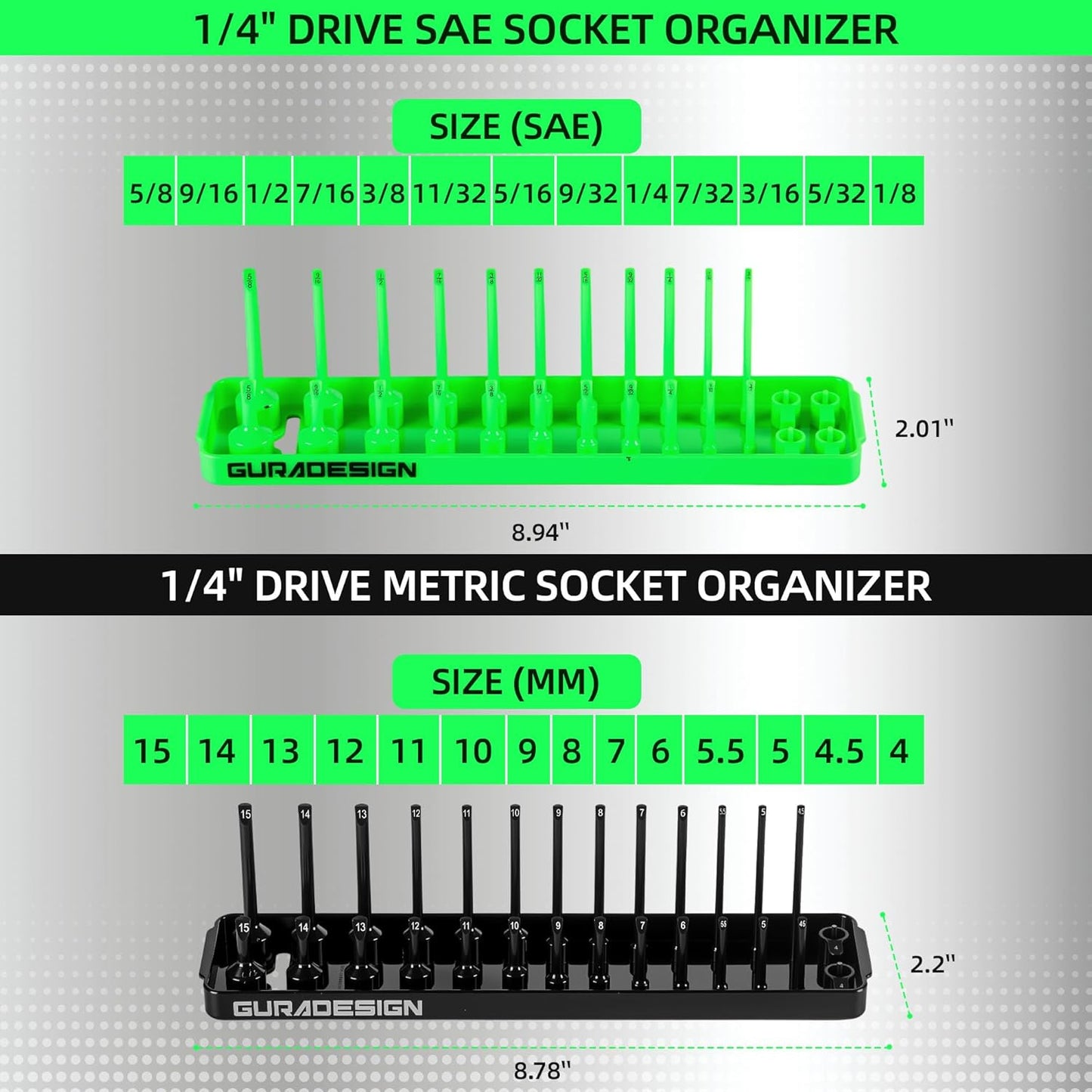 8PCS Socket Organizer Set, Socket Holder, 1/4", 3/8", 1/2" Metric & SAE Socket Tools Trays.