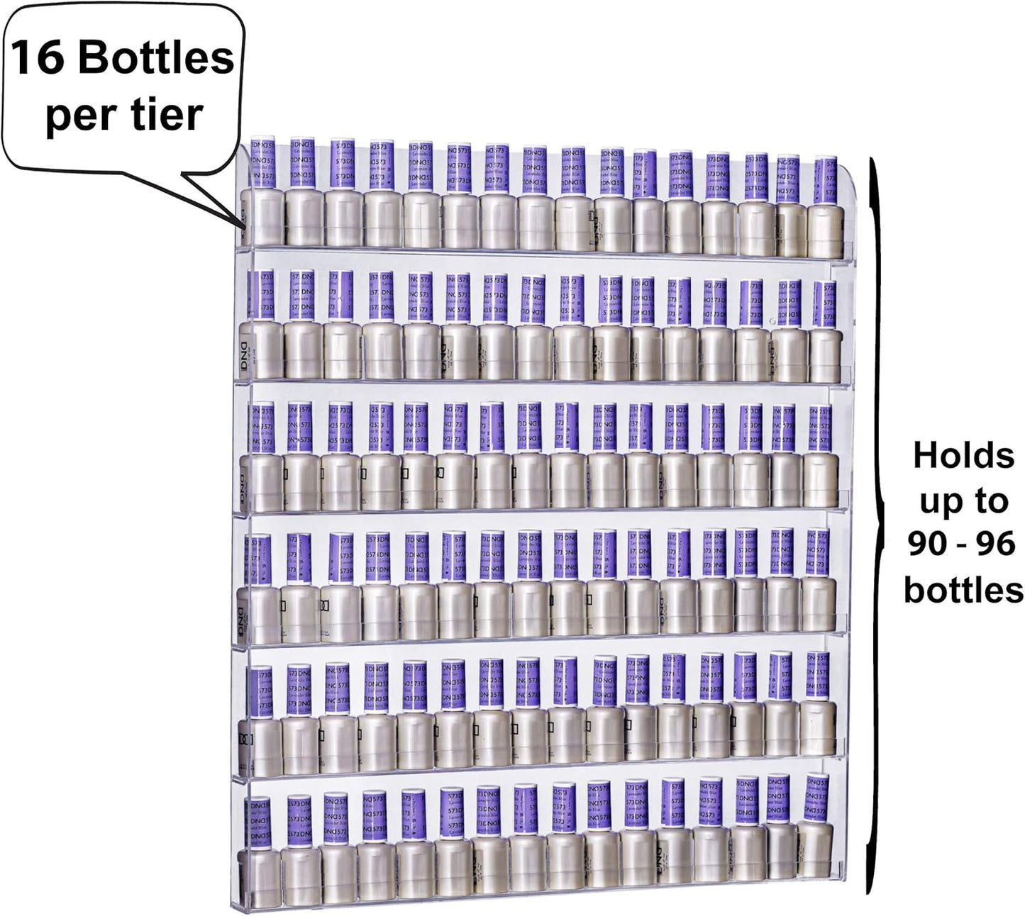 AMT Acrylic Nail Polish Racks for the Wall, Clear Nail Polish Display, Essential Oils Organizer. Holds up to 96 Bottles. Plus a Microfiber Cloth for Cleaning Purposes