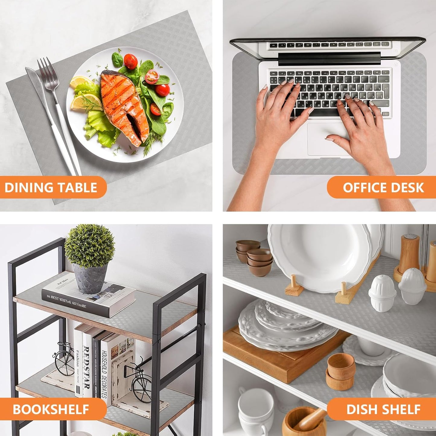 Light Gray Shelf Liners for Kitchen Cabinets Refrigerator Liners Waterproof & Oil-Proof Kitchen Cupboard Liner Drawer Mats EVA Material Non Adhesive Fridge Liner for Shelves 35.4 x 236.2 Inches