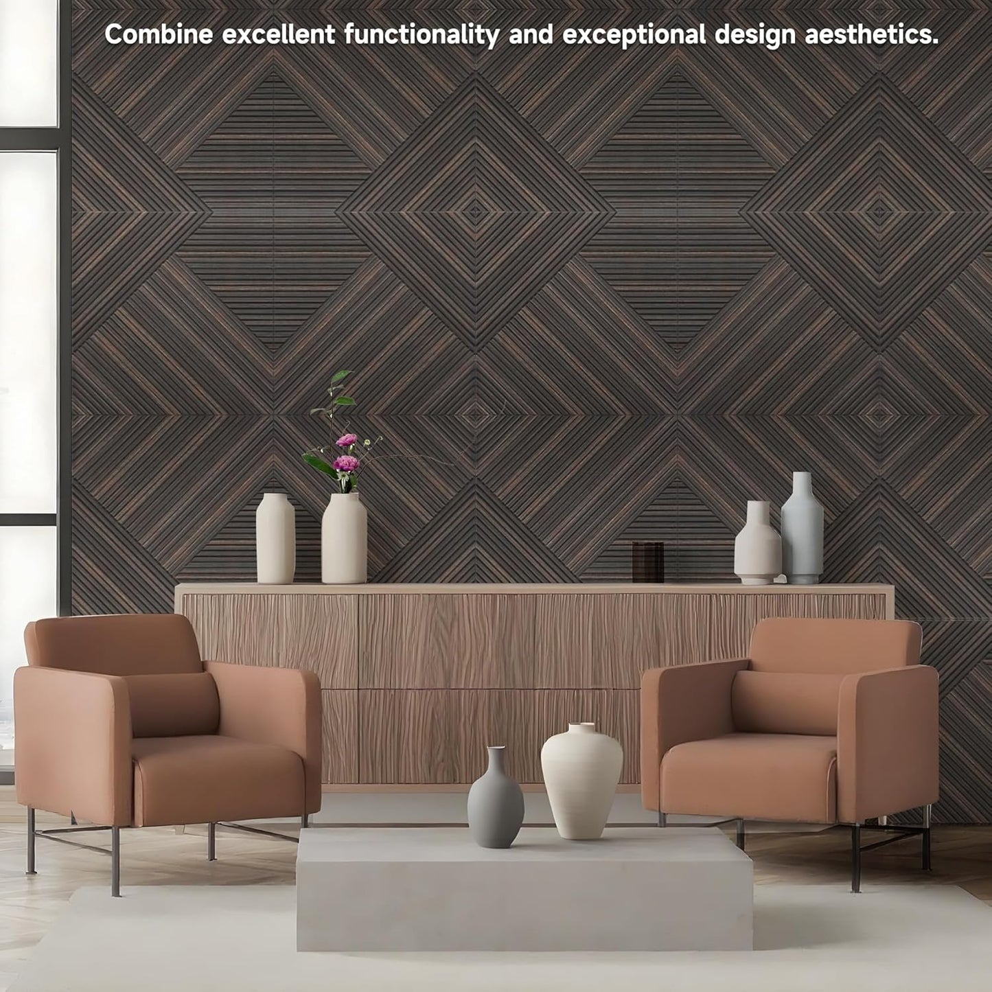 TO-TH Acoustic Wall Panels,6 Pack Total Size 72 x 48 Inches,Self-Adhesive Decorative Acoustic Panels for Wall and Ceiling,3D UV Printing with Wood Look,Rustic Walnut