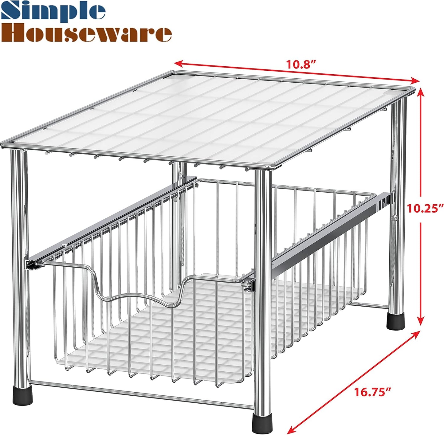 Simple Houseware Chrome Metal Stackable Storage Rack, 16.75 in L x 10.8 in W x 10.25 in H