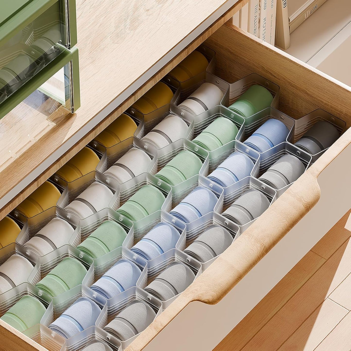 Honeycomb Separator Adjustable Drawer Organizer Divider for Underwear Belt-Scarf Socks Organizer (White(1pc))