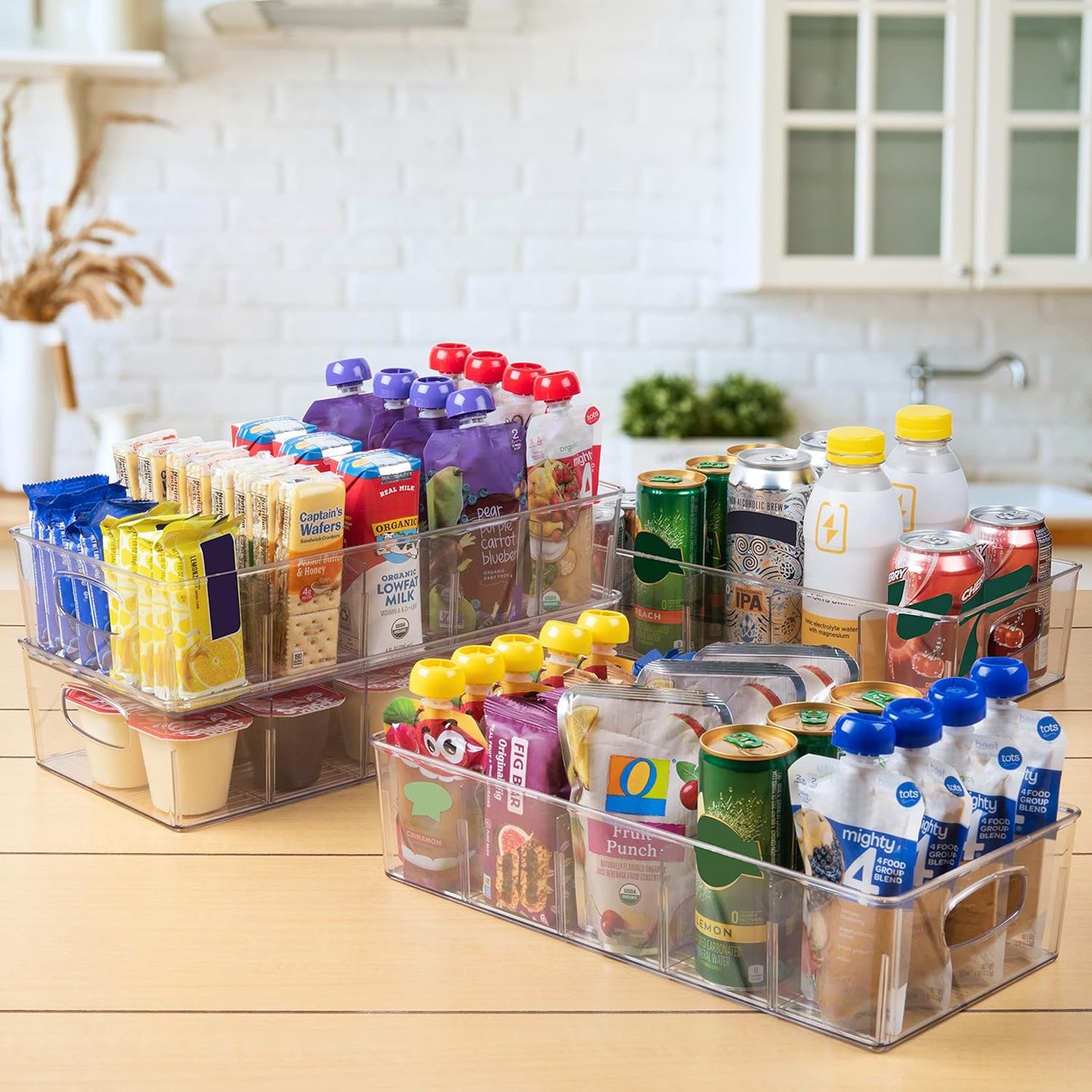 ClearSpace Plastic Pantry Organization and Storage Bins with Removable Dividers – Perfect Kitchen Organization or Kitchen Storage – Refrigerator Organizer Bins, Cabinet Organizers (4 Pack XL)