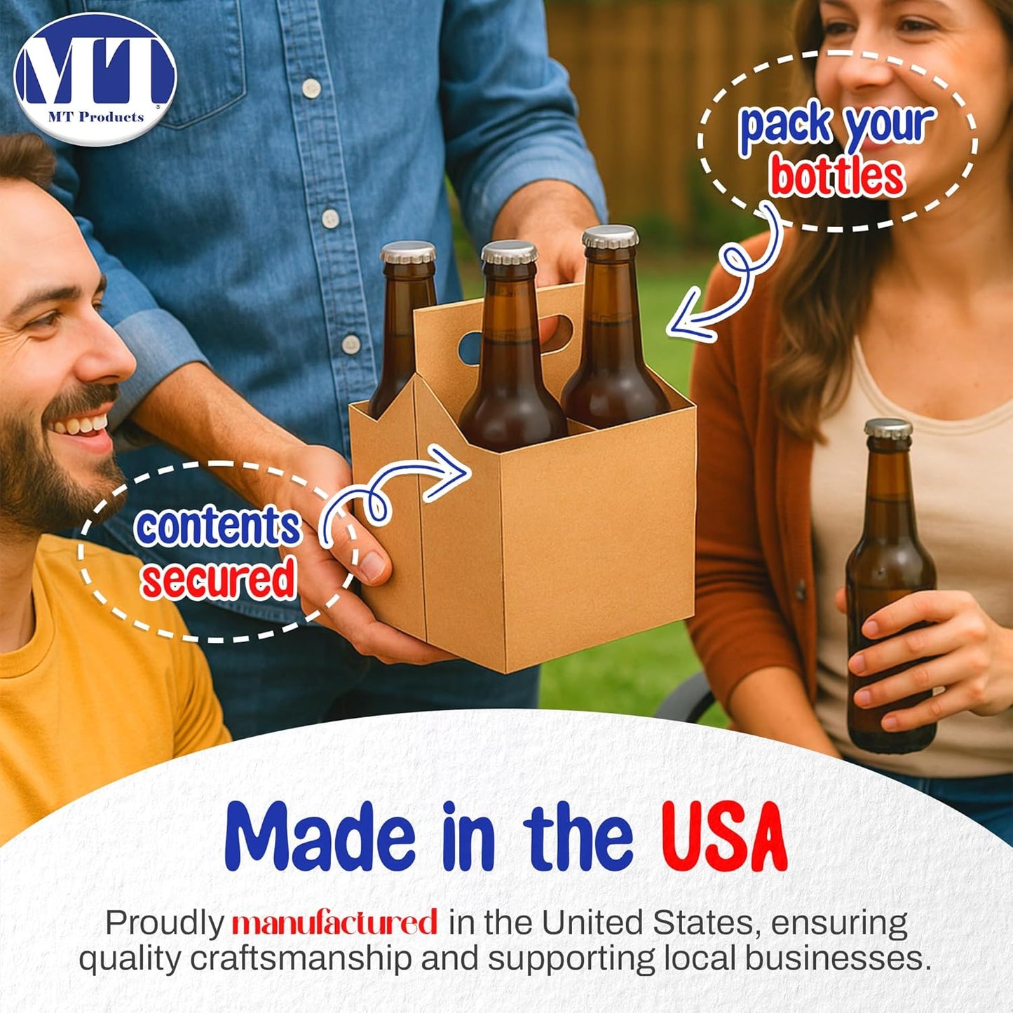 MT Products Brown 4 Bottle Holder 12 oz. each - Disposable Bottle Carrier for Transport (Pack of 200) - Made in the USA