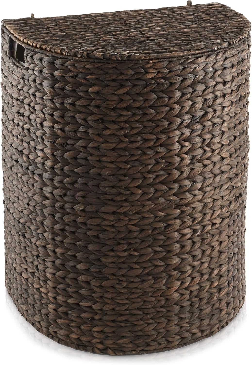 Casafield Half Moon Laundry Hamper with Lid and Removable Liner Bag - Espresso Dark Brown, Woven Water Hyacinth Laundry Basket for Clothes and Towels