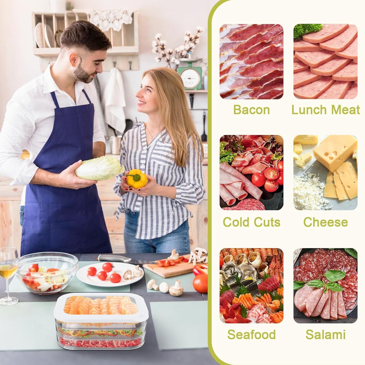 2 Pcs Deli Meat Container for Fridge, Stackable Bacon Lunch Meat Container for Refrigerator, Food Storage Boxes with 2 Lids for Cold Cuts, Cheese, LunchMeat, Salami, Meal Prep Containers, BPA Free