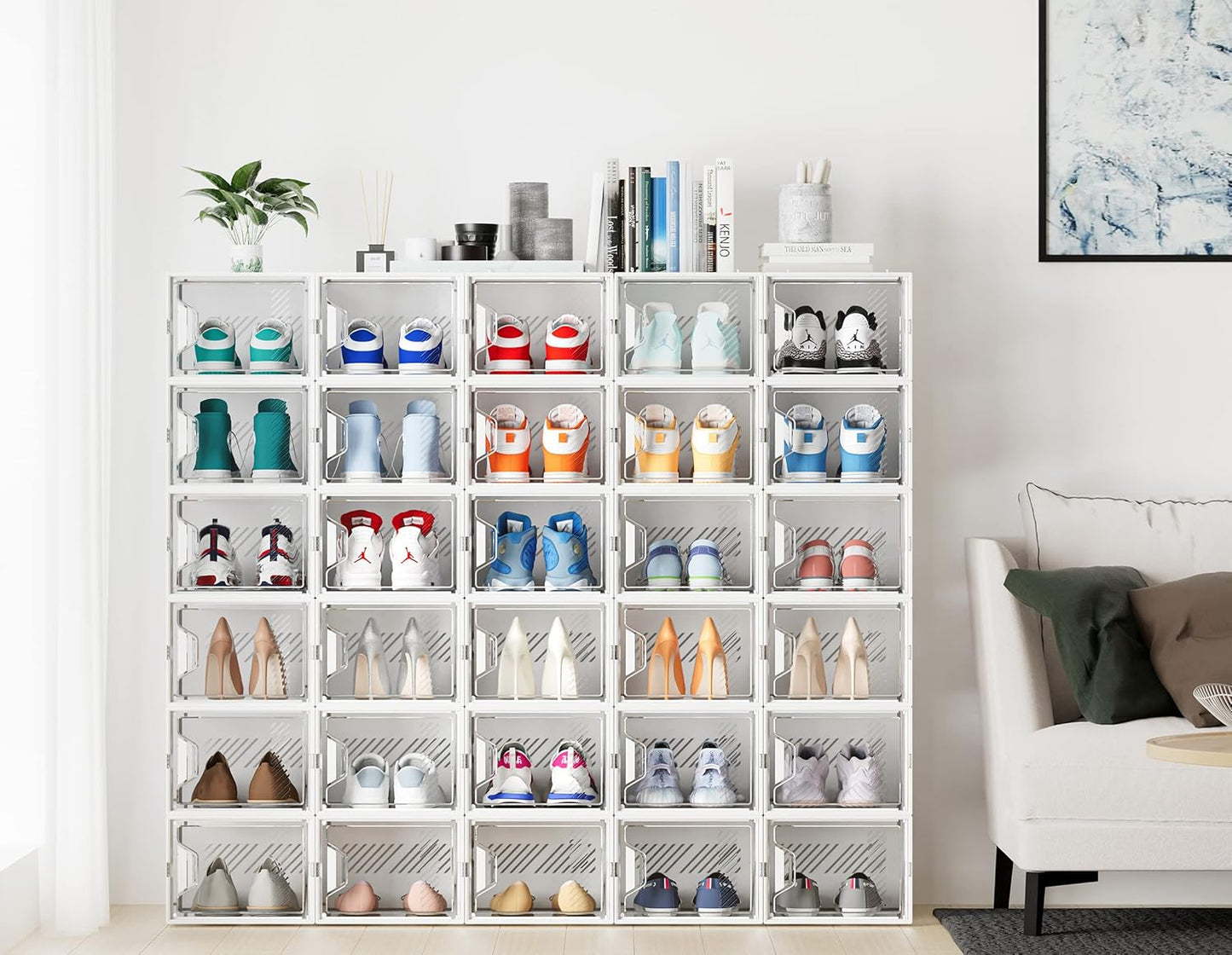 Shoe Storage, 12 Pack X-Large Shoe Organizer for Closet, Shoe Boxes Clear Plastic Stackable Shoe Storage Boxes for Size 13
