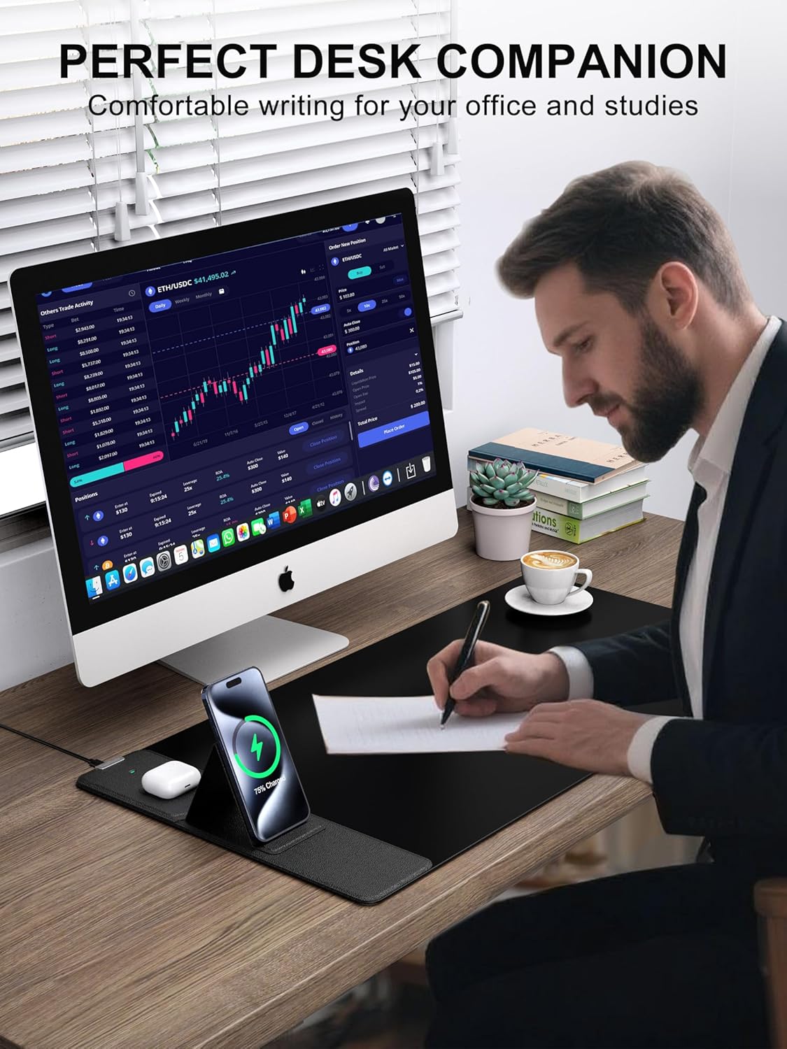 TopMade Mouse Pad with 15W Wireless Charging & Phone Holder, 31.5" x 15.75" XXL Large Desk Pad, Waterproof Gaming Mousepad Home Office Desk Mat (Includes 20W PD Power Adapter & 6.56ft Woven Cable)
