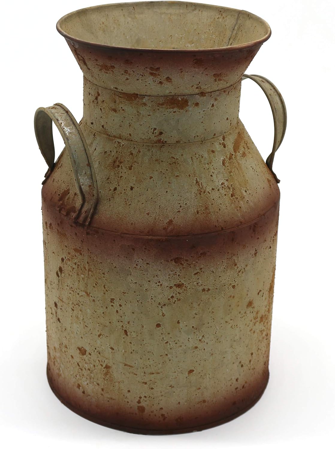CVHOMEDECO. Farmhouse Galvanized Metal Milk Can, Old Rustic Primitives Jug Vase for Home and Garden Décor. Grey