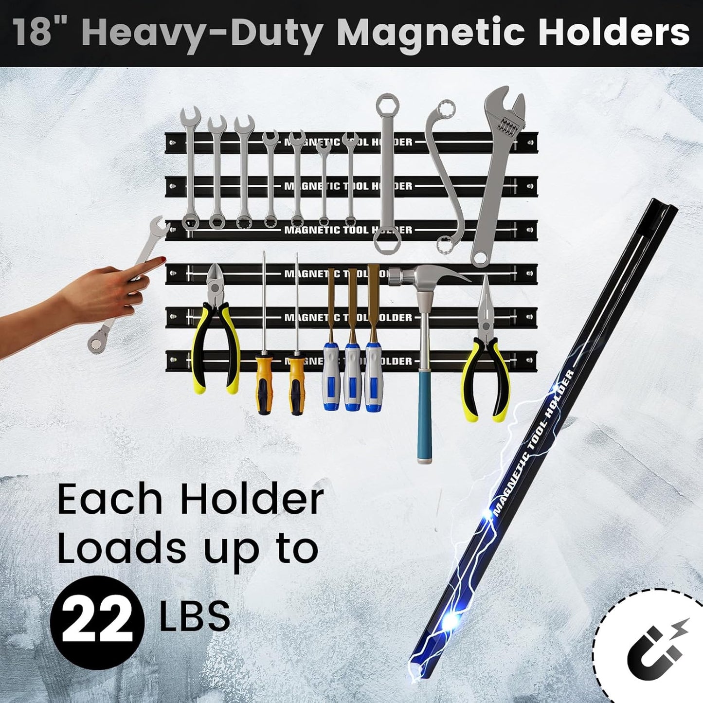 Goplus 6PCS 18" Magnetic Tool Holder, Wall Mounted 176LBS Capacity Magnetic Tool Organizer, Heavy Duty Metal Tool Rack, Tool Magnet Bar, Magnetic Tool Holder Strip for Garage Workshop
