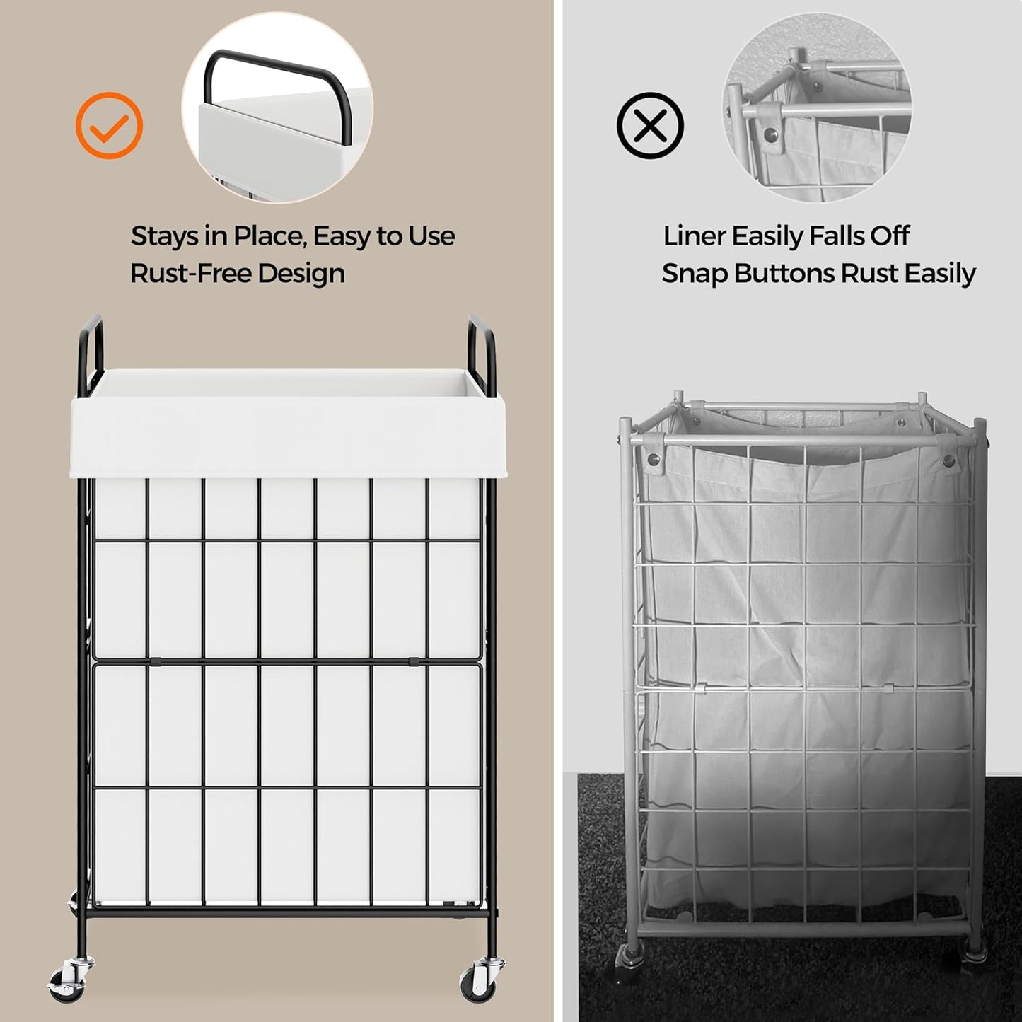 Laundry Hamper with Wheels, 90L Laundry Basket with Handle, Laundry Sorter with Removable Liner Bag