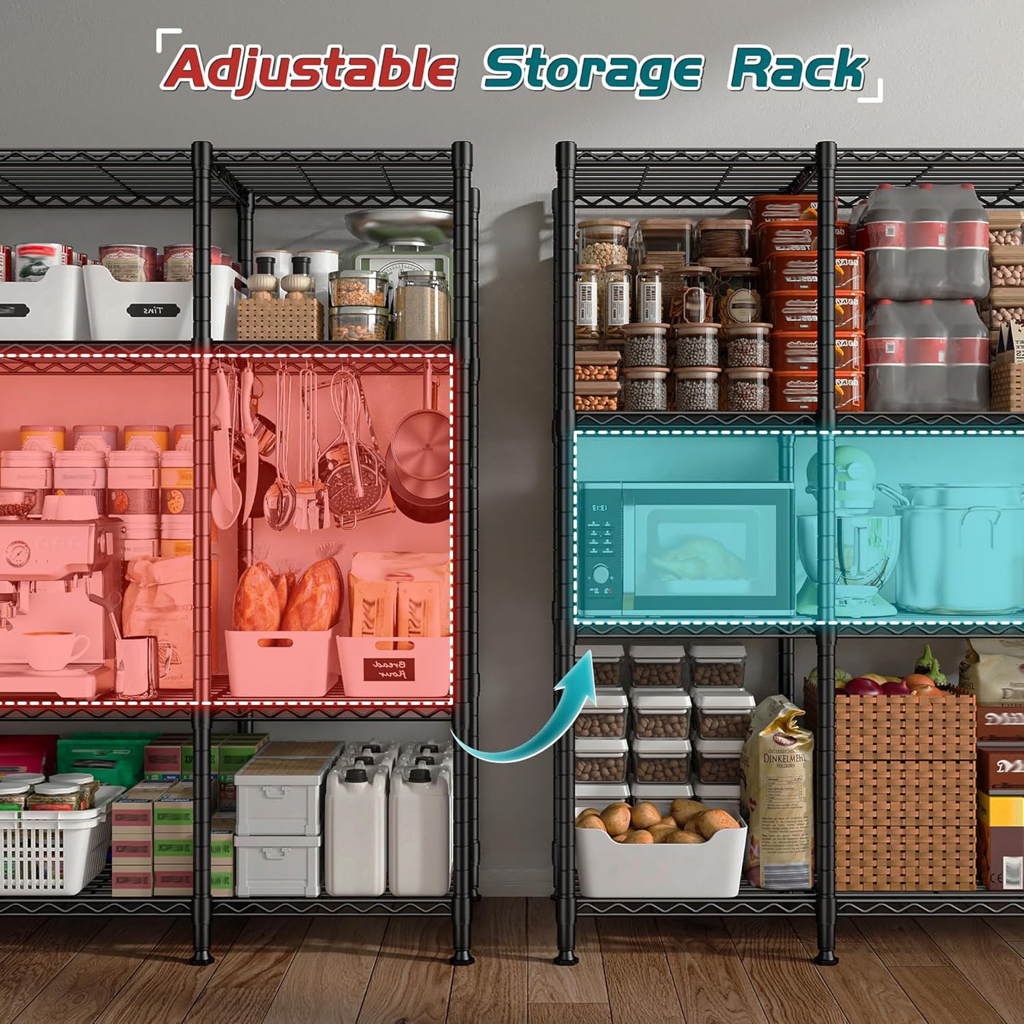 REIBII 78.4''W Garage Shelving Wire Shelving Unit Load 1500LBS,4 Tier Metal Shelving with Adjustable Metal Shelf Storage Shelves for Pantry Shelves Commercial Shelf Kitchen Garage 11.8''Dx59''H