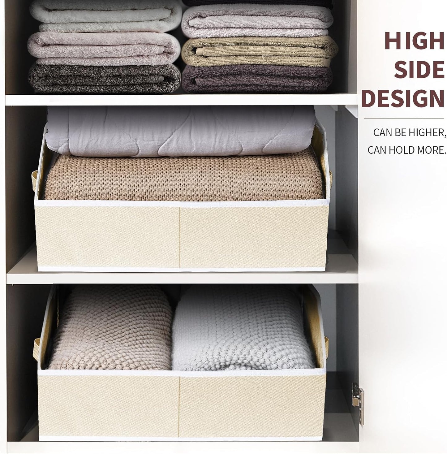 Trapezoid Closet Shelf Organizer - Large Baskets for Organizing, Fabric Storage Box for Shelves, Cube Storage Bins for Clothes, Books, Blankets, 3 Pack, Beige