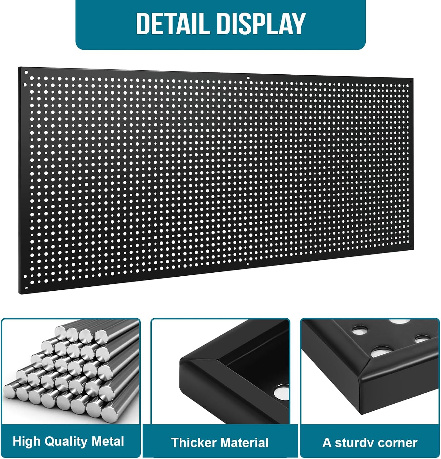 Peg Board, 3 Pack 16-Inch X 36-Inch Heavy Duty Steel Pegboard,Heavy Duty Black Pegboard for Walls, Garage, Workbench, Craft Room Tool Organization, Metal Pegboard Panels(Black)