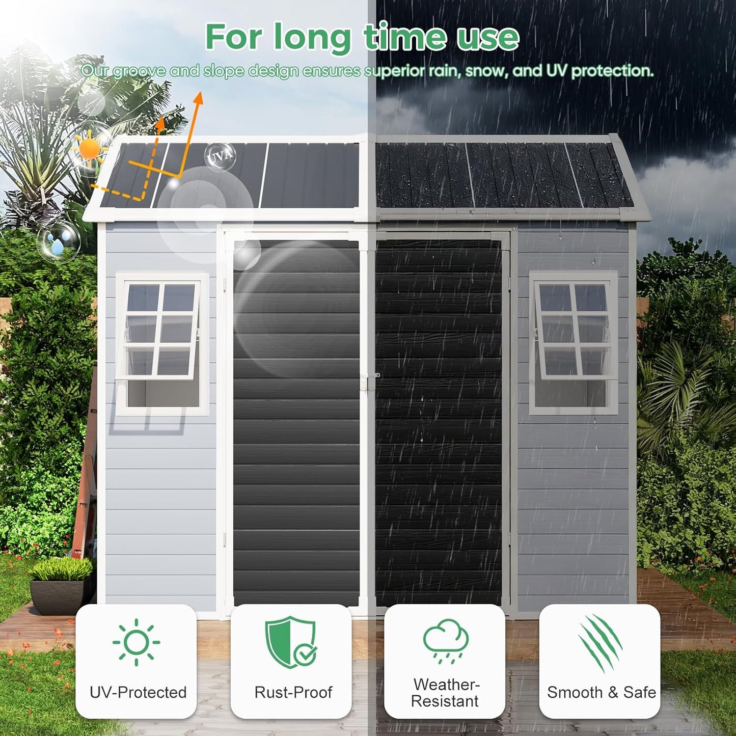 6x8 FT Plastic Storage Sheds Outdoor with Floor and Openable Window, Utility All-Weather Resin Shed Easy to Install, Large Sheds & Outdoor Storage/Tool Shed for Garden & Backyard, Gray
