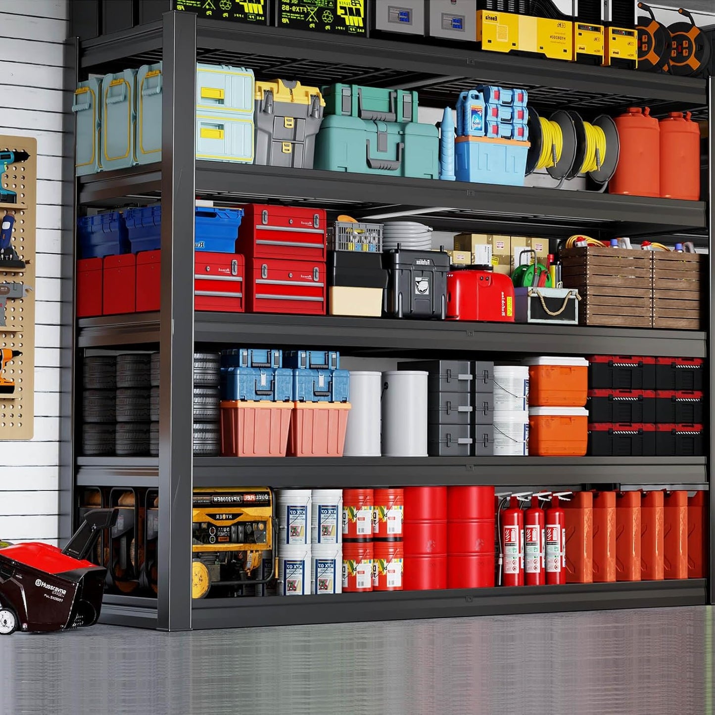 68" Wide Heavy Duty Garage Shelving Units, 5-Tier Deep Storage Shelves,Black Metal Garage Shelves,Steel Shelf,Large Storage Rack,Industrial Shelving for Shop, 68" W x 20" D x 84" H,2 Pack