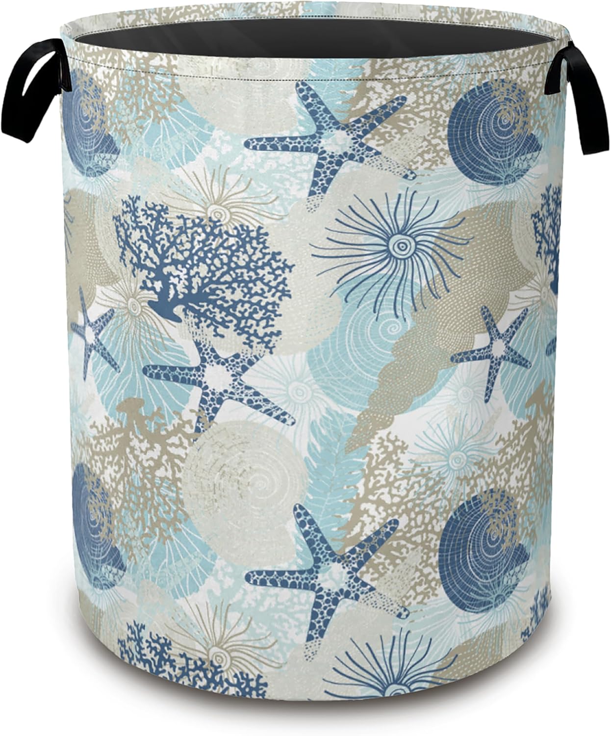 Large Laundry Basket,Corals Seashells Collapsible Laundry Baskets,Cute Algae Waterproof Oxford Hamper with Handles for Bathroom Bedroom Nursery Home Storage 16"x20"