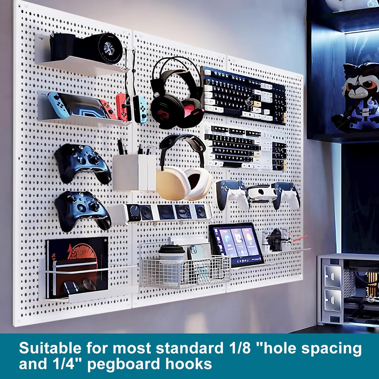 Pegboard Rack Garage Storage,Steel Pegboard Heavy Duty- 3 Pack 16-Inch X 24-Inch Metal Peg Board Tool Organization Panels (White)