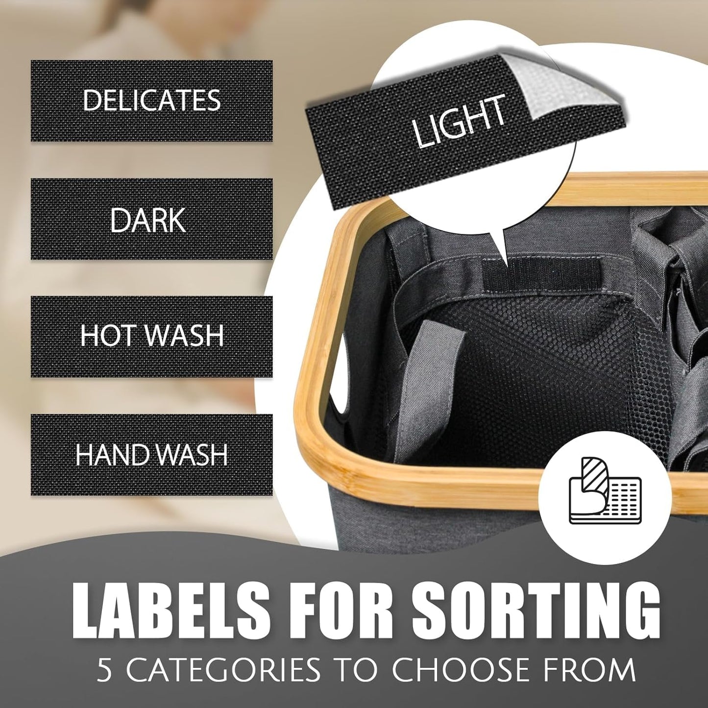 Hampers for Laundry Basket with Lid, 160L Extra Large 3 Section Clothes Divided Organizer for Bedroom, Laundry Room, Dirty Clothes Hamper, Grey