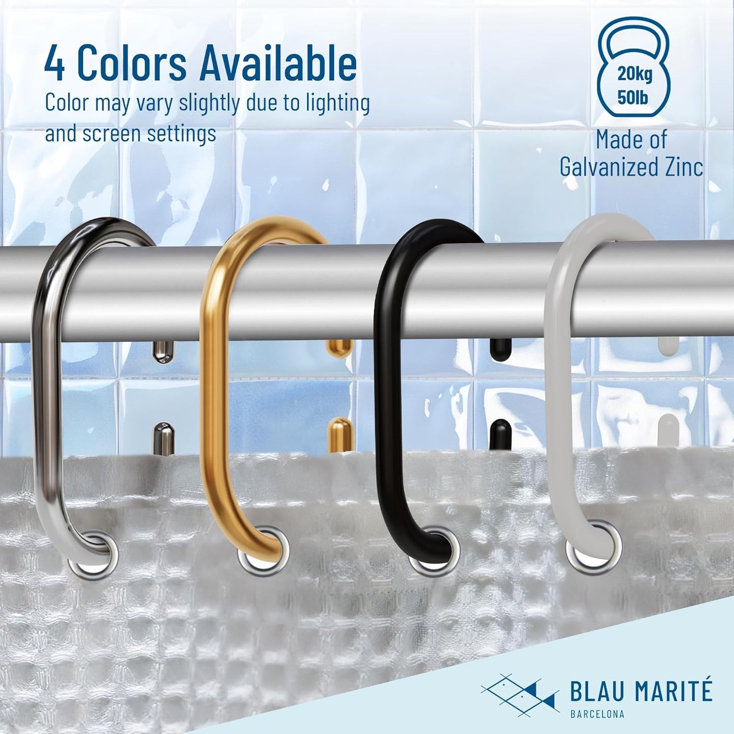 12 Metal Shower Curtain Hooks, Rust-Proof Decorative C-Shaped Curtain Hooks for Bathroom, Chrome Shower Curtain Rings, Fits Rods Up to 1 Inch (C, Silver)