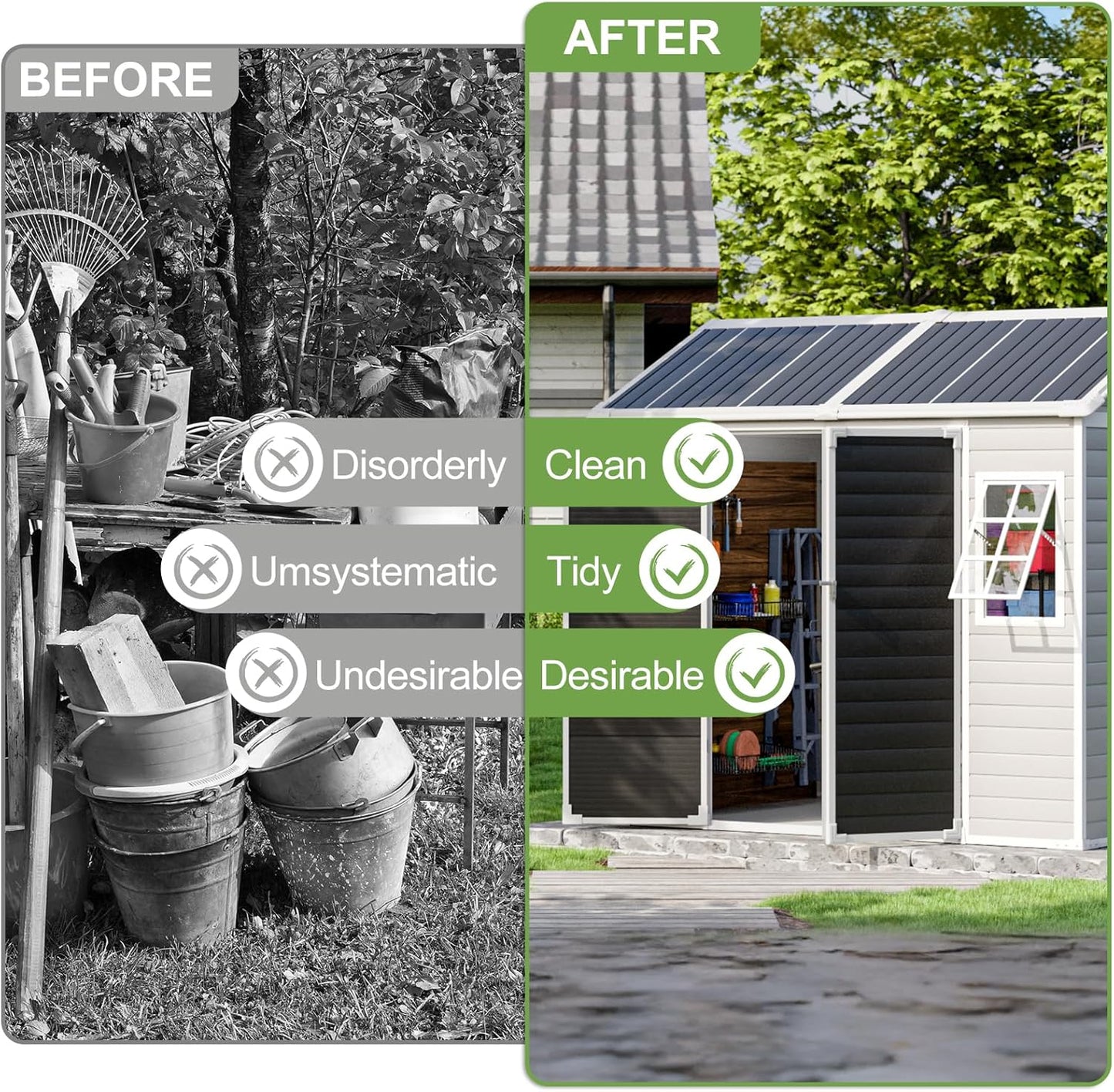 8x6x7 FT Resin Storage Shed, Waterproof Outdoor Storage Shed w/Floor, 2 Adjustable Openable Windows, Double Lockable Doors & Vents, Tool Shed for Patio Garden, Lawn, Backyard, Gray