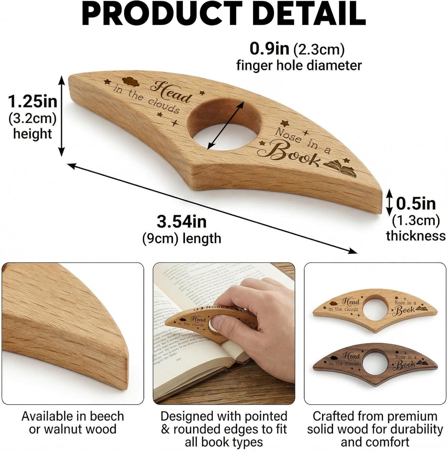Personalized Wooden Book Page Holder – Custom Thumb Ring Page Holder with Engraved Name, Ideal Reading Accessory for Book Lovers, Perfect Gift for Parents, Partners, Teachers, Christmas (Style 1)