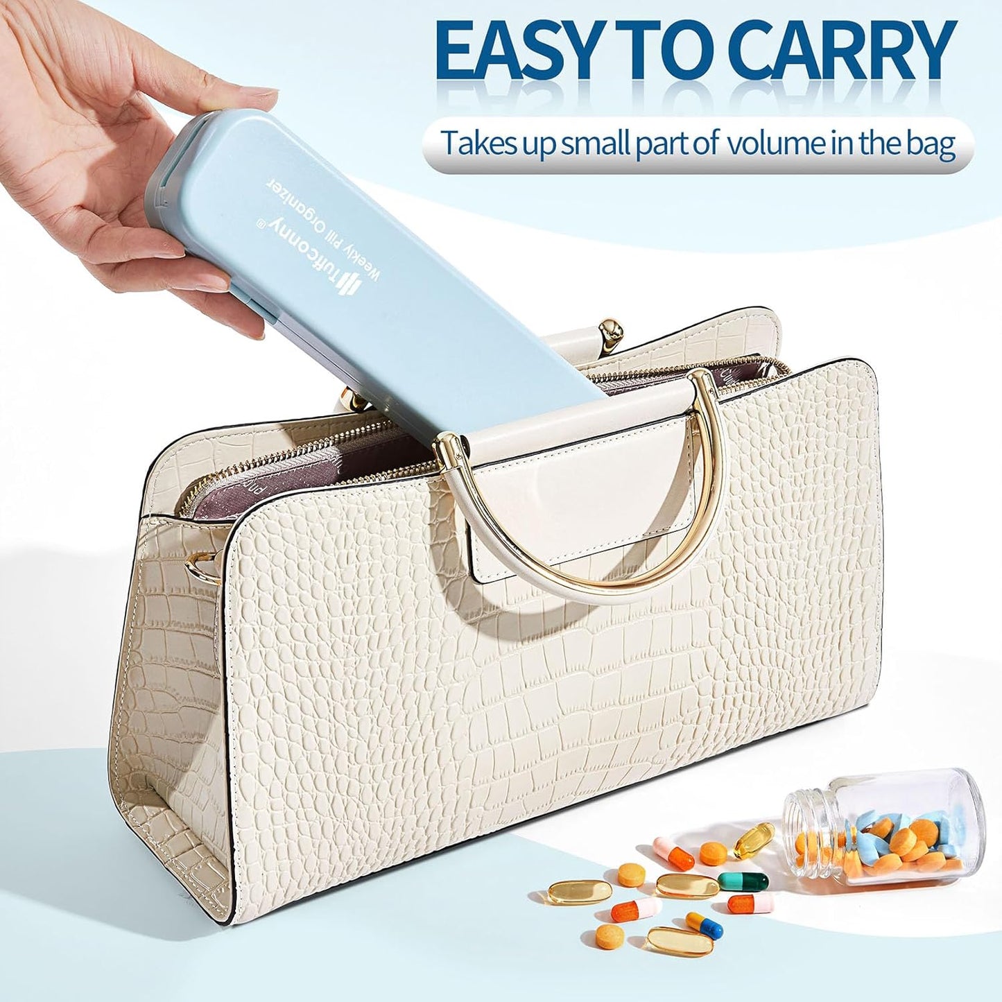 Weekly Pill Organizer - Travel Medicine Organizer, Pill Boxes and Organizer 2 Times a Day, 7 Day Pretty Pill Case, Pill Holder for Vitamins, Medicines and Tablets (Pastel Blue)