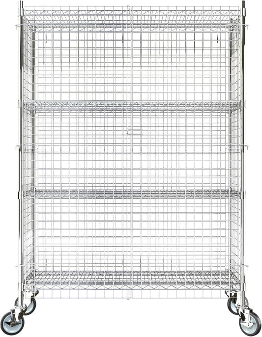 18"x48"x70" Metal Wire Chrome Security Heavy Duty Commercial NSF Certified Storage Unit | Mobile Wire Security Cage Kit