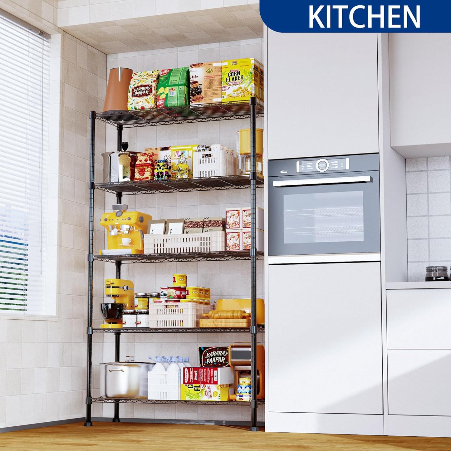 REGILLER 5-Wire Shelving Metal Storage Rack Adjustable Shelves,Standing Storage Shelf Units for Laundry Bathroom Kitchen Pantry Closet(Black,14.1" D x 36.1" W x 71.5" H)