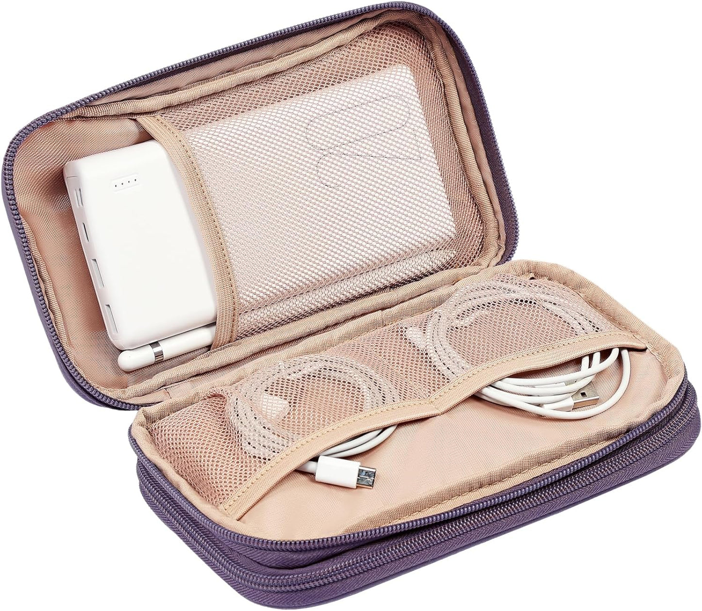 NISHEL Travel Cord Organizer Case, Double Layers Tech Electronic Bag, Essentials for Charger, Cable, Phone, Flash drive, Medium, Purple