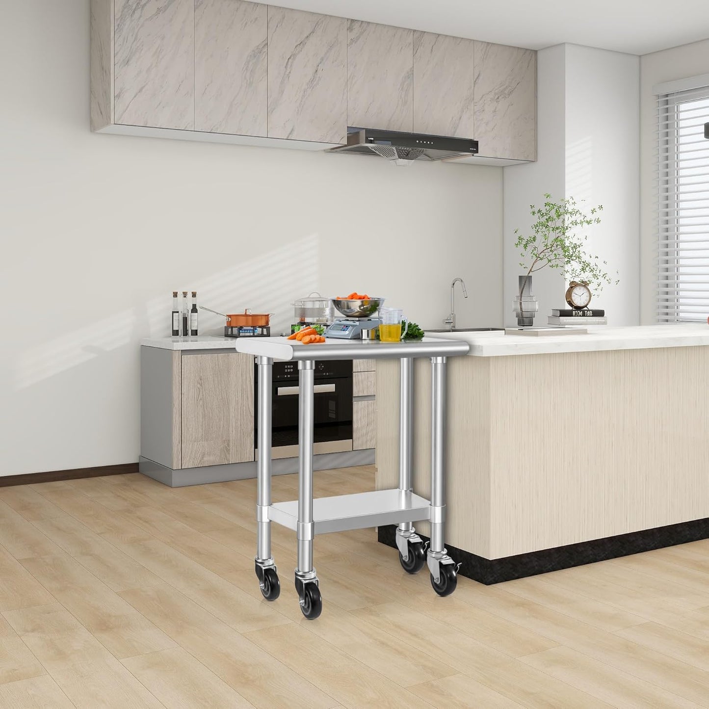 HARDURA Stainless Steel Commercial Table Prep & Work Table with Casters Heavy Duty Metal Table with Wheels NSF 430 18×30 Inches
